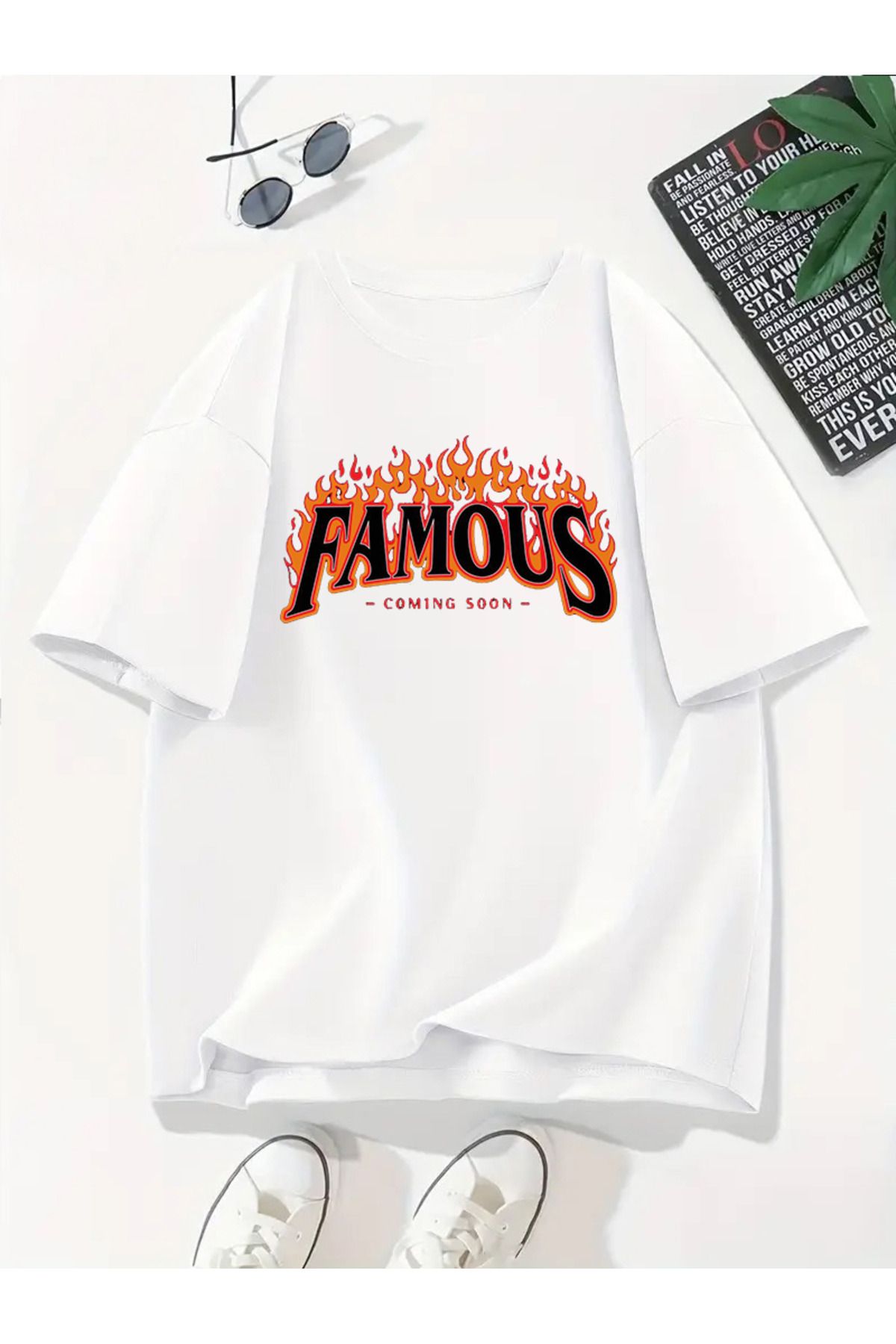 MODA Unisex Oversize Kalıp Famous Baskılı T-Shirt
