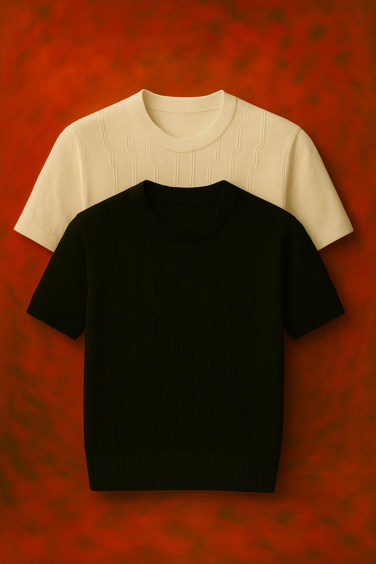 LC Waikiki Triko Çapraz Dikey Desenli Bisiklet Yaka Erkek T-Shirt 2'li Paket