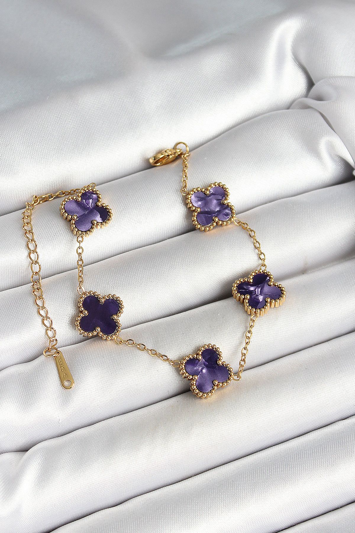 callerrons accessories Sedefli Mor Gold Renk Yonca Kadın Bileklik - EBJ250530W34350