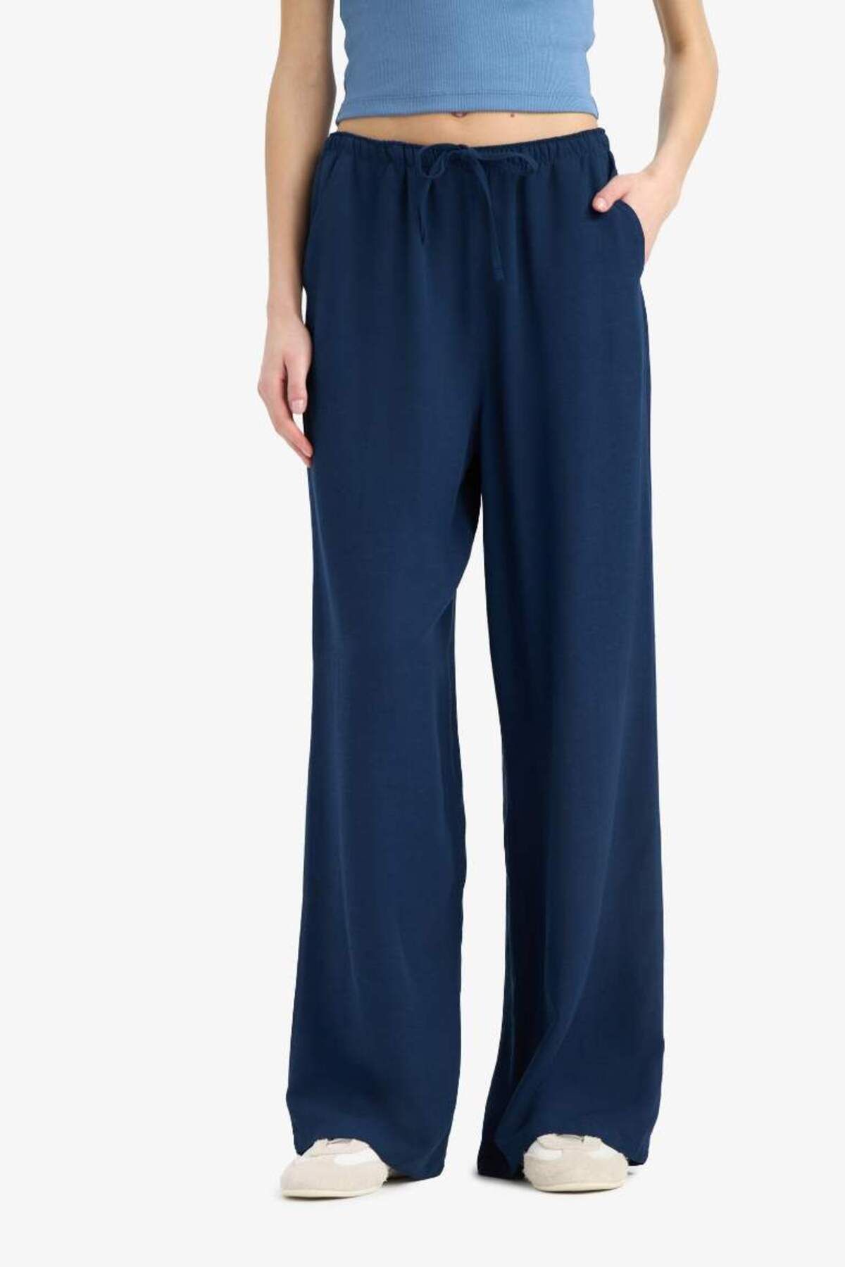DeFacto Yeni Sezon Keten Karışımlı Palazzo Pantolon Wide Leg Geniş Bol Paça Üç Cepli Normal