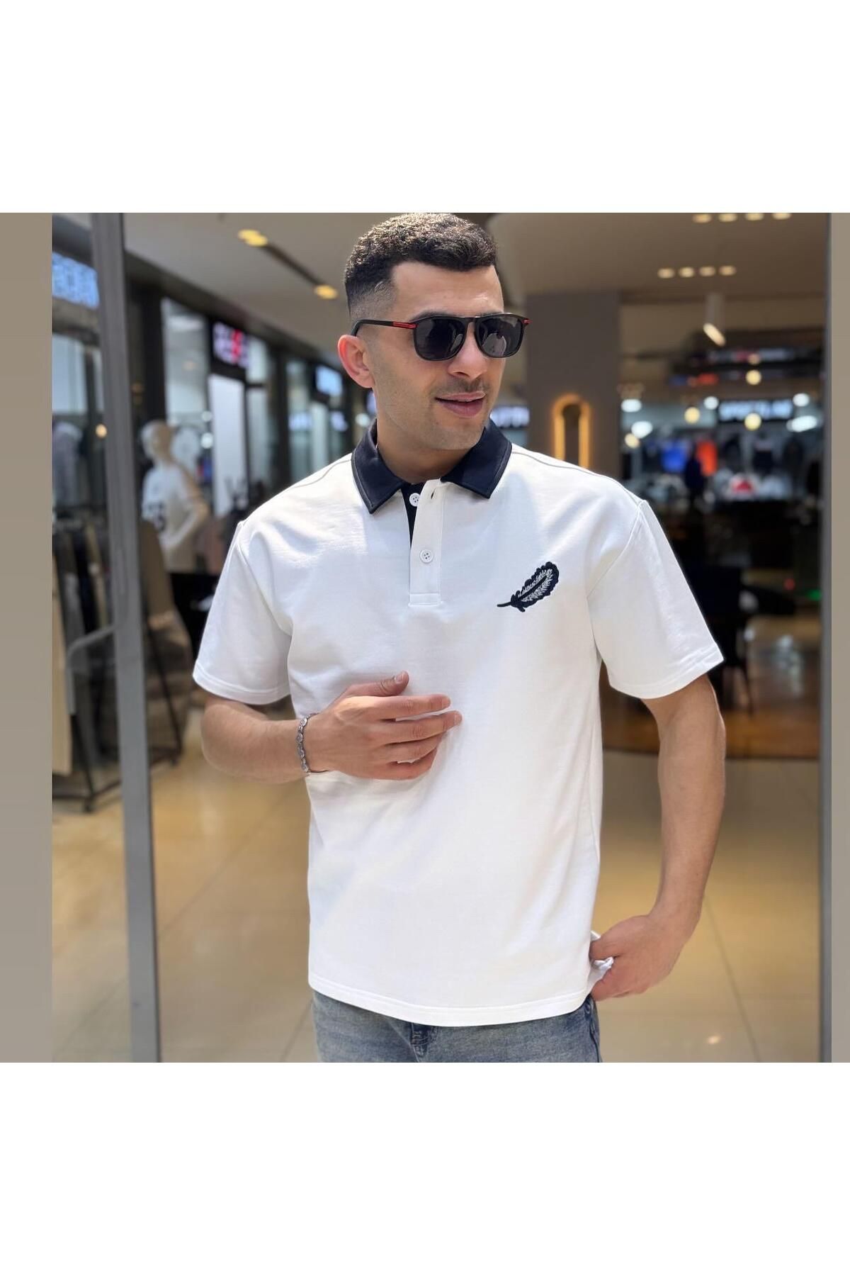 Fanolik %100 Pamuk Düğmeli Oversize Polo Yaka T Shirt Erkek Polo Yaka T Shirt