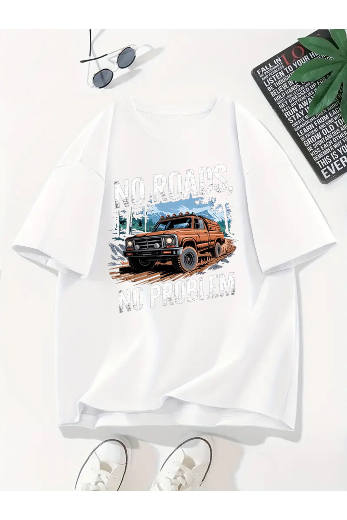MODA Unisex Oversize Kalıp No Road Baskılı T-Shirt