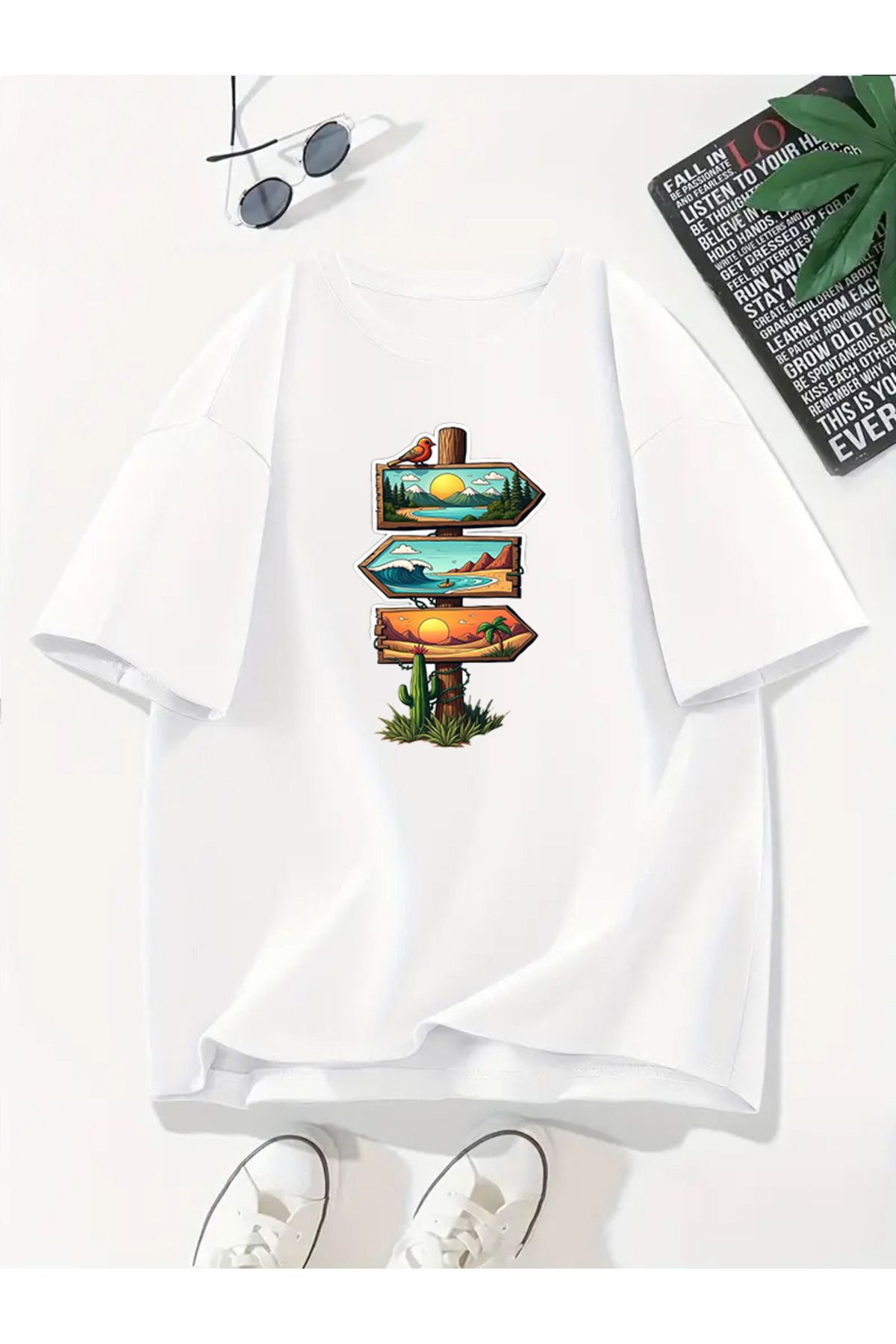 MODA Unisex Oversize Kalıp Yol Baskılı T-Shirt
