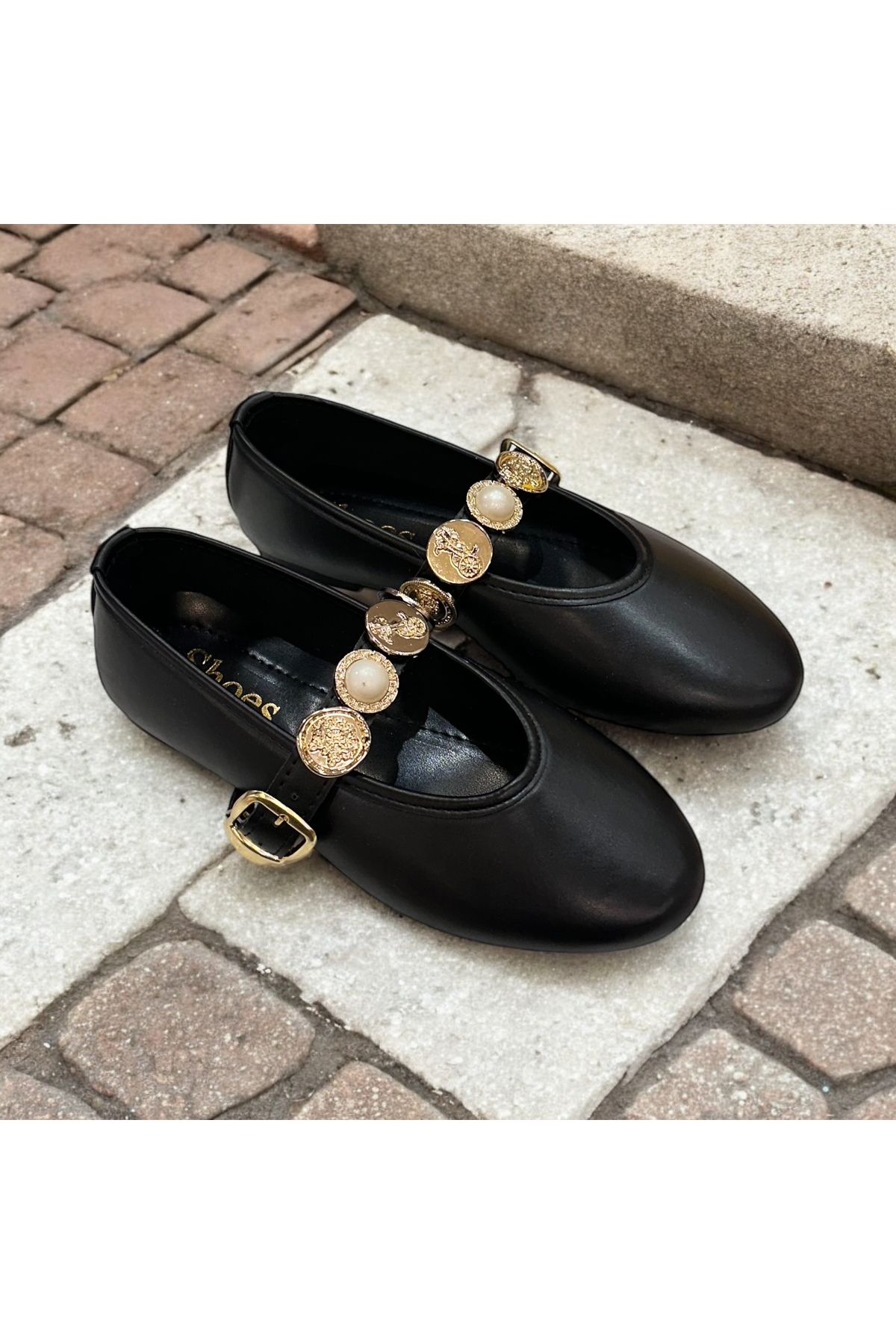 runa shoes gold toka detay babet