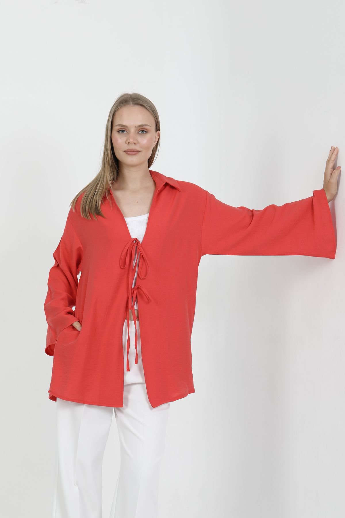 PASTELASTORE Doğal Viskon Kumaş Cepli Bağcıklı Kadın Kimono 1167 – Hafif, Dökümlü, Akışkan, Yazlık Model