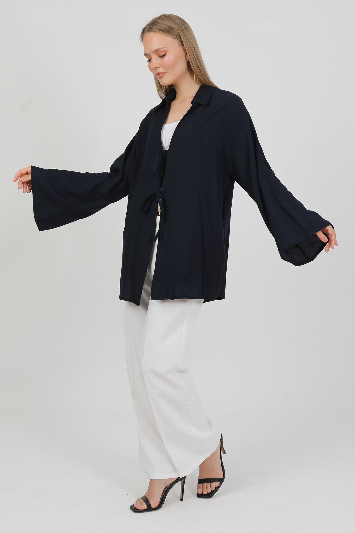 PASTELASTORE Doğal Viskon Kumaş Cepli Bağcıklı Kadın Kimono 1167 – Hafif, Dökümlü, Akışkan, Yazlık Model