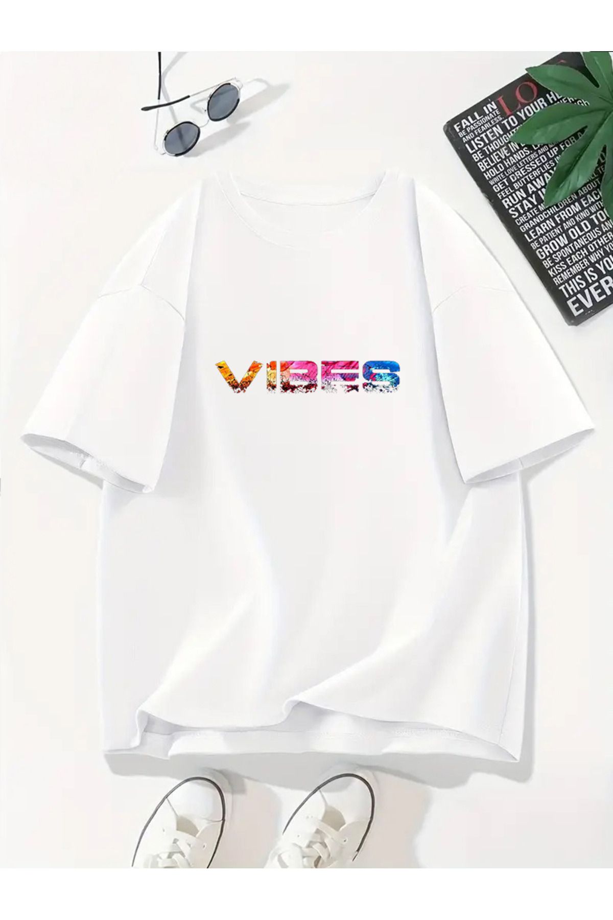 MODA Unisex Oversize Kalıp Vibes Baskılı T-Shirt