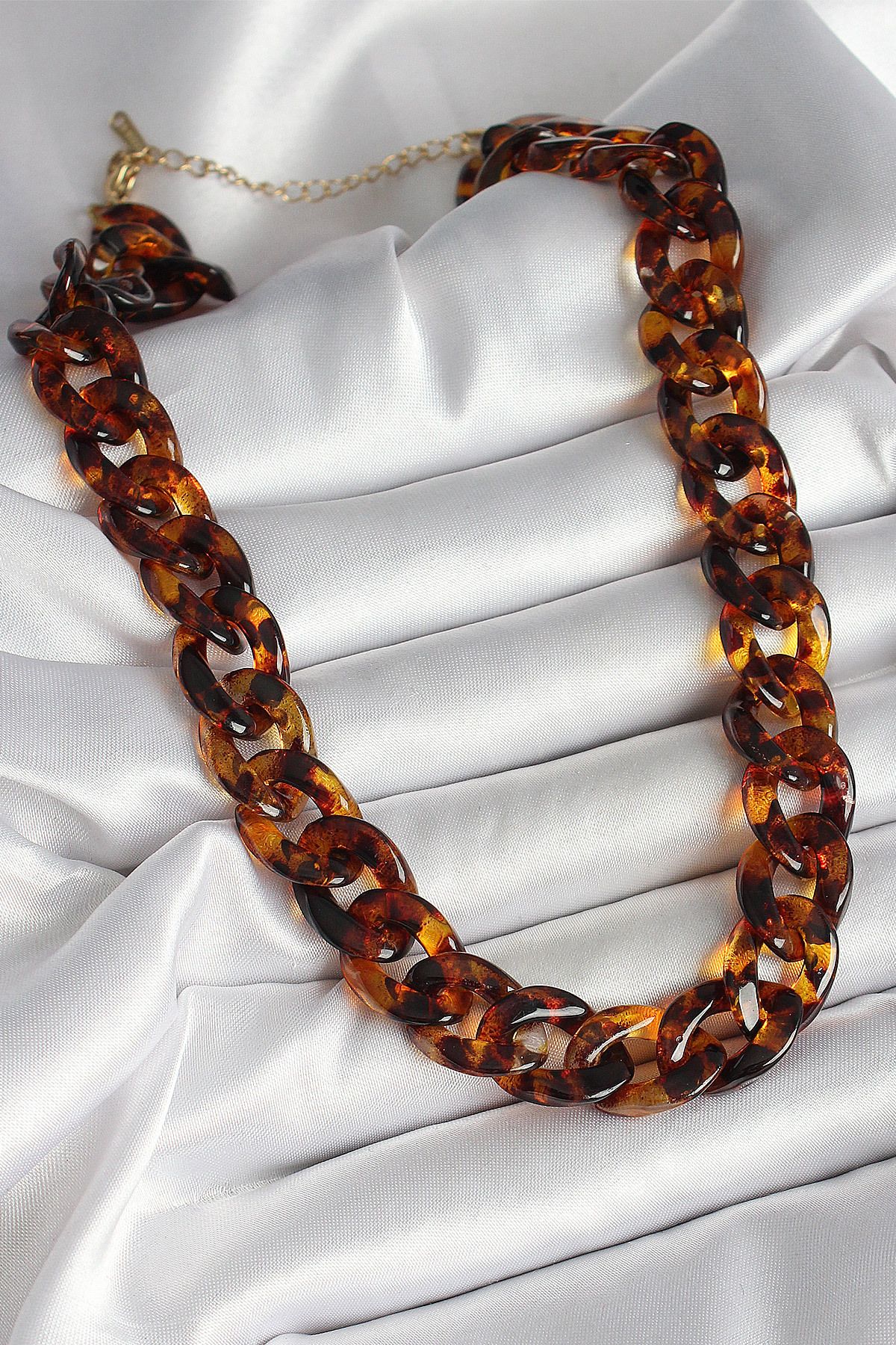 callerrons accessories Leopar Desenli Mika Kalın Zincir Kadın Kolye - EBJ250530W34346