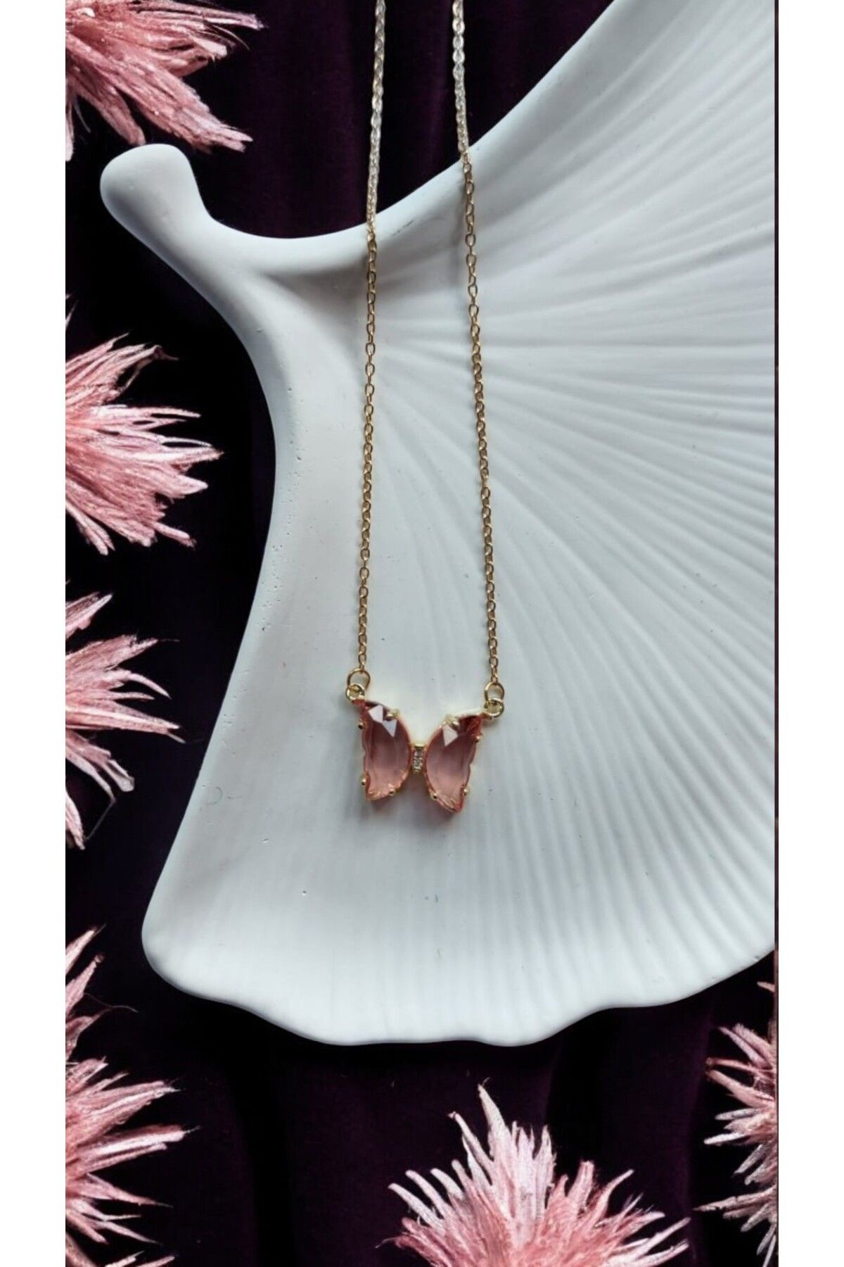 NOVA JEWELLERY Renkli Kelebek Modelli Zirkon Taşlı Paslanmaz Çelik Kolye |STEEL NECKLACE