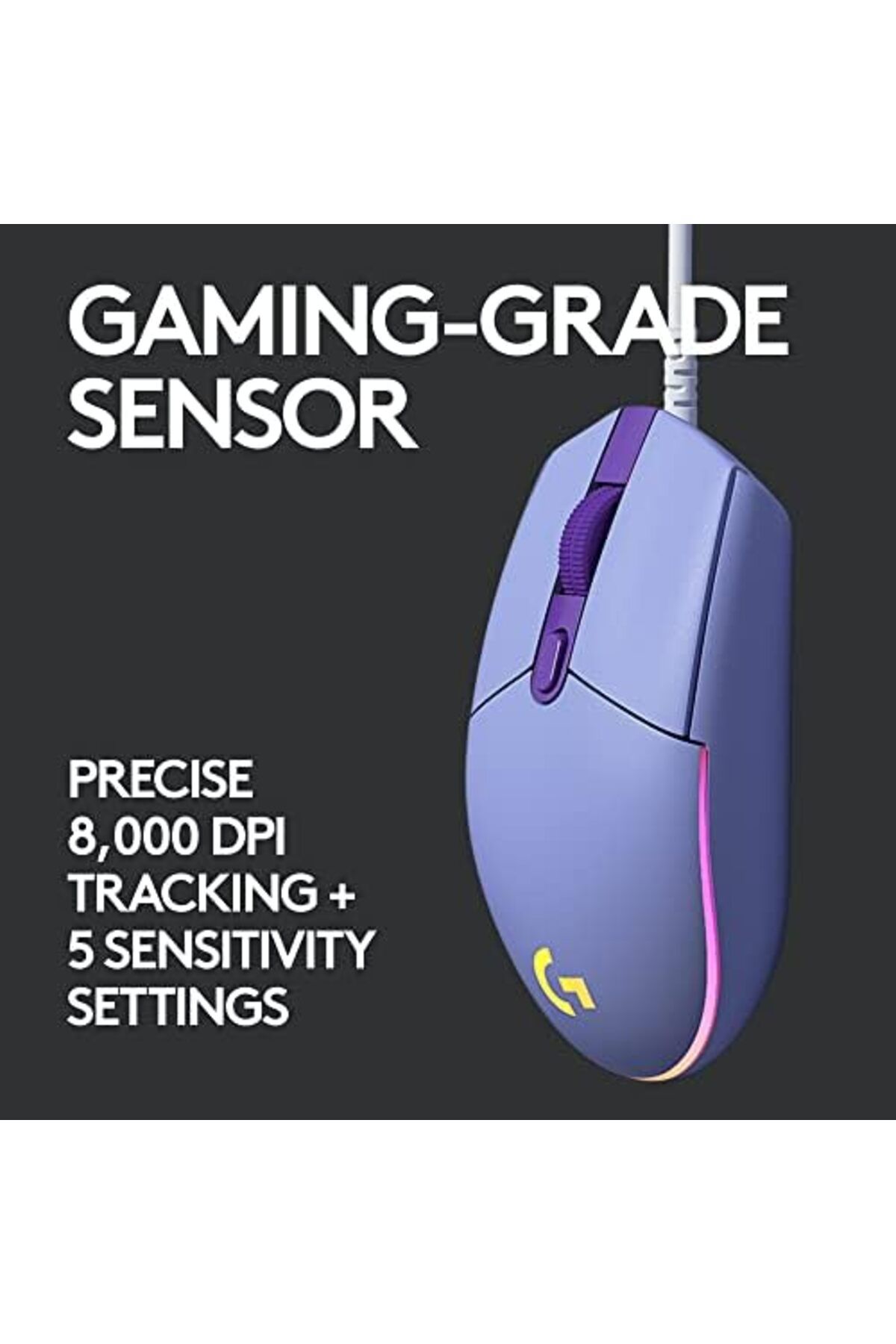 logitech-ماوس الألعاب السلكي Logitech G203 LIGHTSYNC - دقة 8000 نقطة في البوصة، أزرار قابلة للتخصيص، موجات ألوان RGB - فاتح 6