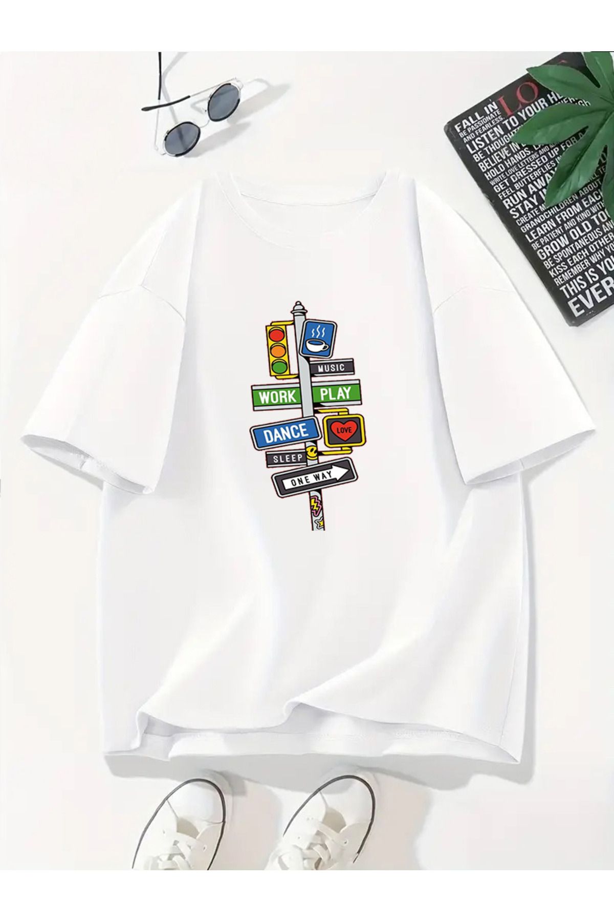 MODA Unisex Oversize Kalıp Işık Baskılı T-Shirt