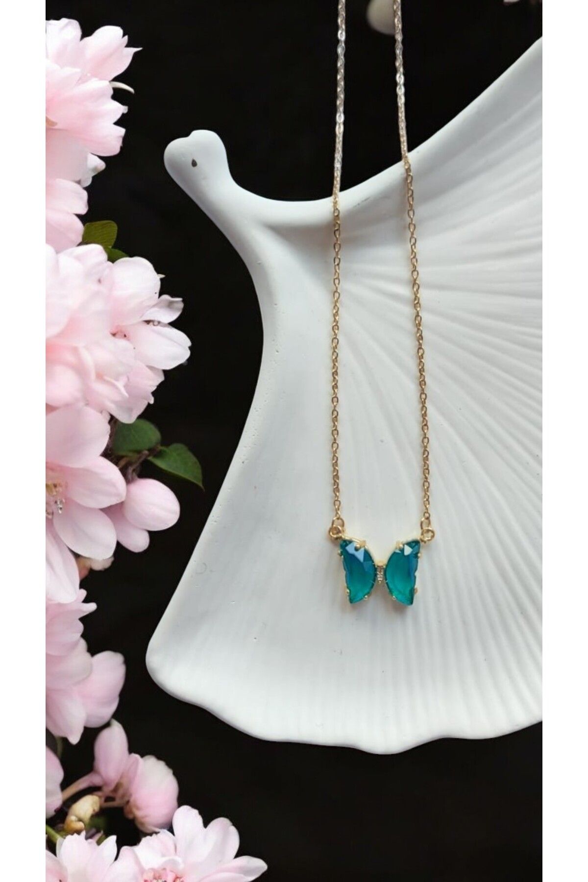 NOVA JEWELLERY Renkli Kelebek Modelli Zirkon Taşlı Paslanmaz Çelik Kolye |STEEL NECKLACE