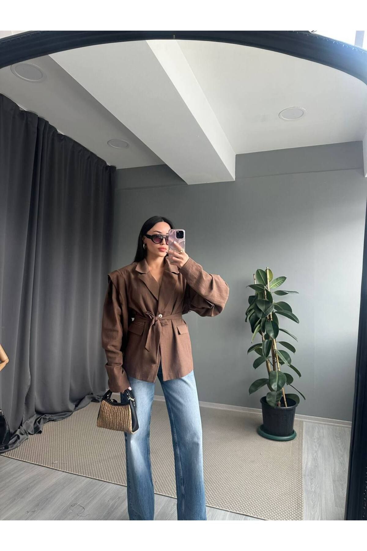 Hotfashion KOLLARI DRAPELİ VATKALI KUŞAKLI CEKET