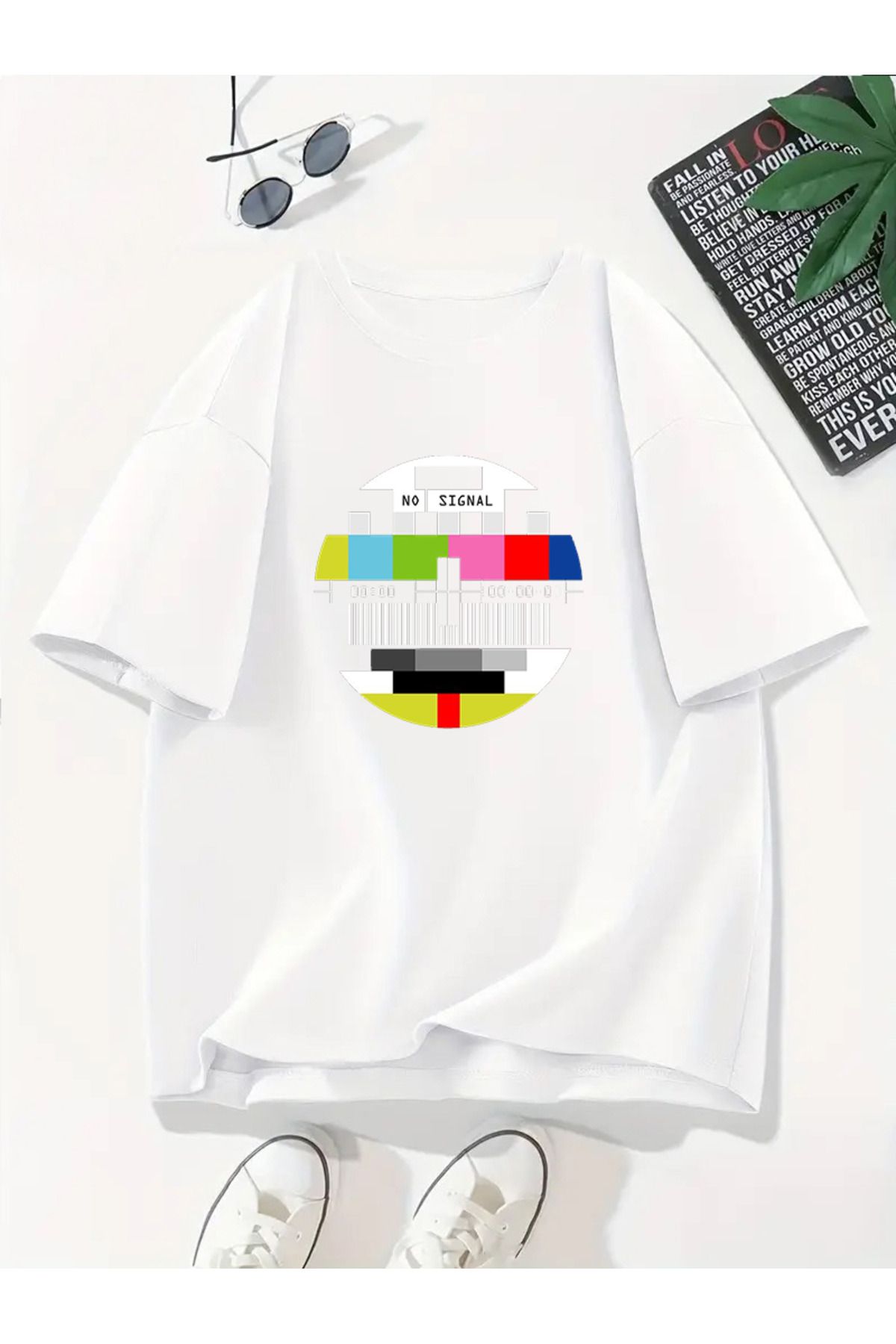 MODA Unisex Oversize Kalıp No Signal Baskılı T-Shirt