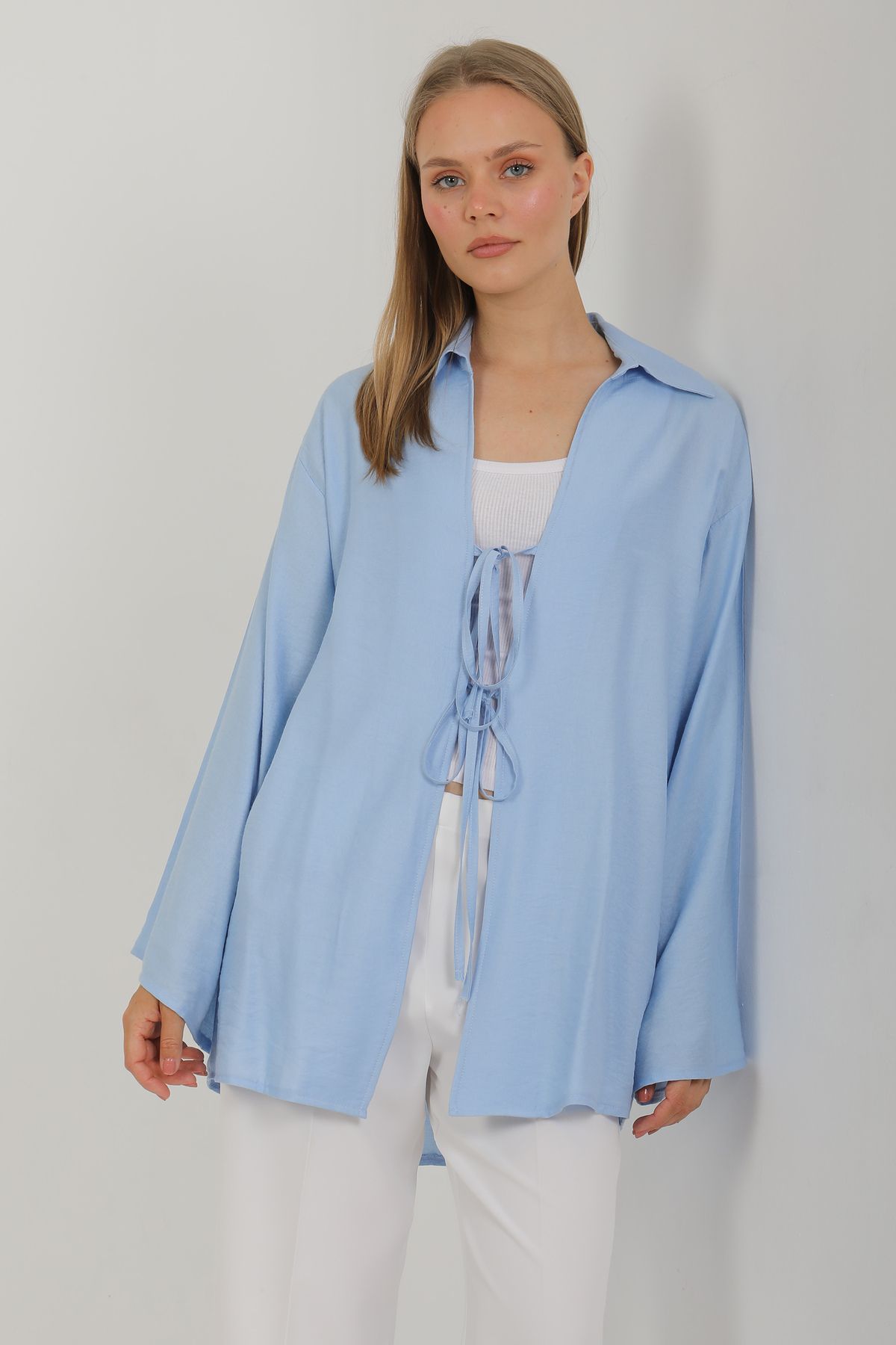 PASTELASTORE Doğal Viskon Kumaş Cepli Bağcıklı Kadın Kimono 1167 – Hafif, Dökümlü, Akışkan, Yazlık Model