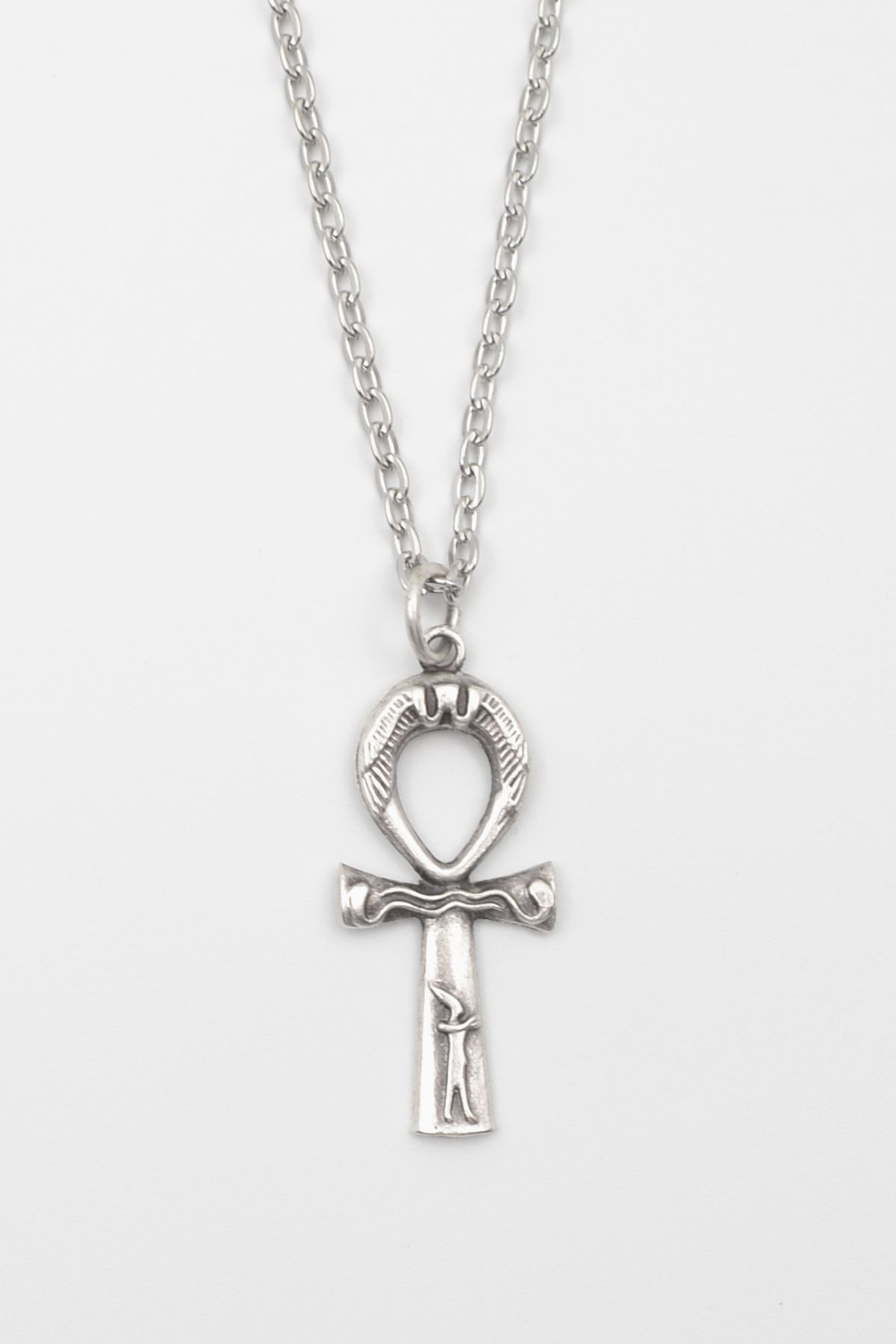 Defnems Accessories Ankh Yaşam Kolye - Düz Ezme İthal Zincirli Unisex Gümüş Kaplama Mısır Sembolü - 60 cm