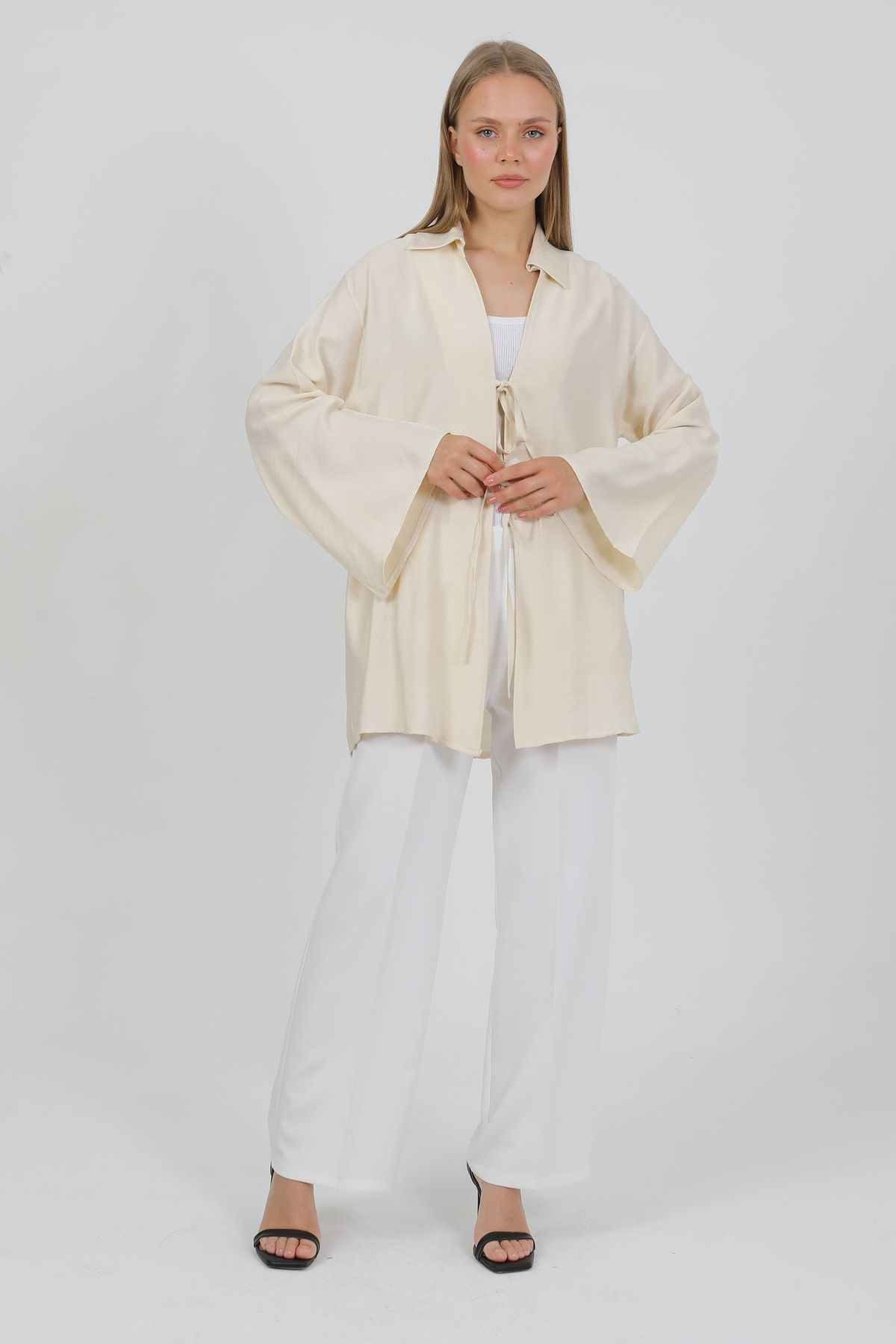PASTELASTORE Doğal Viskon Kumaş Cepli Bağcıklı Kadın Kimono 1167 – Hafif, Dökümlü, Akışkan, Yazlık Model