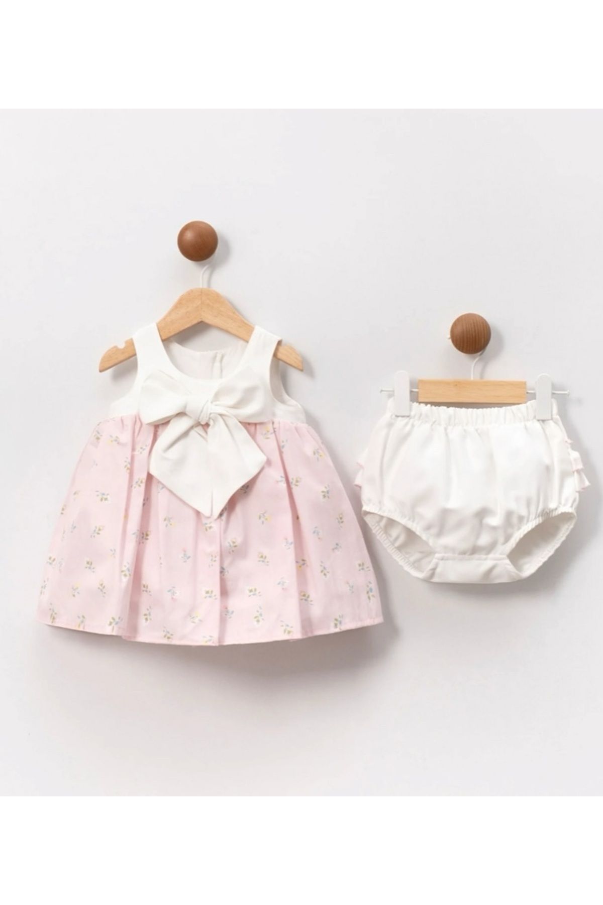 Little Baby Fiyonk Detaylı %100 Pamuklu Bebek Elbise