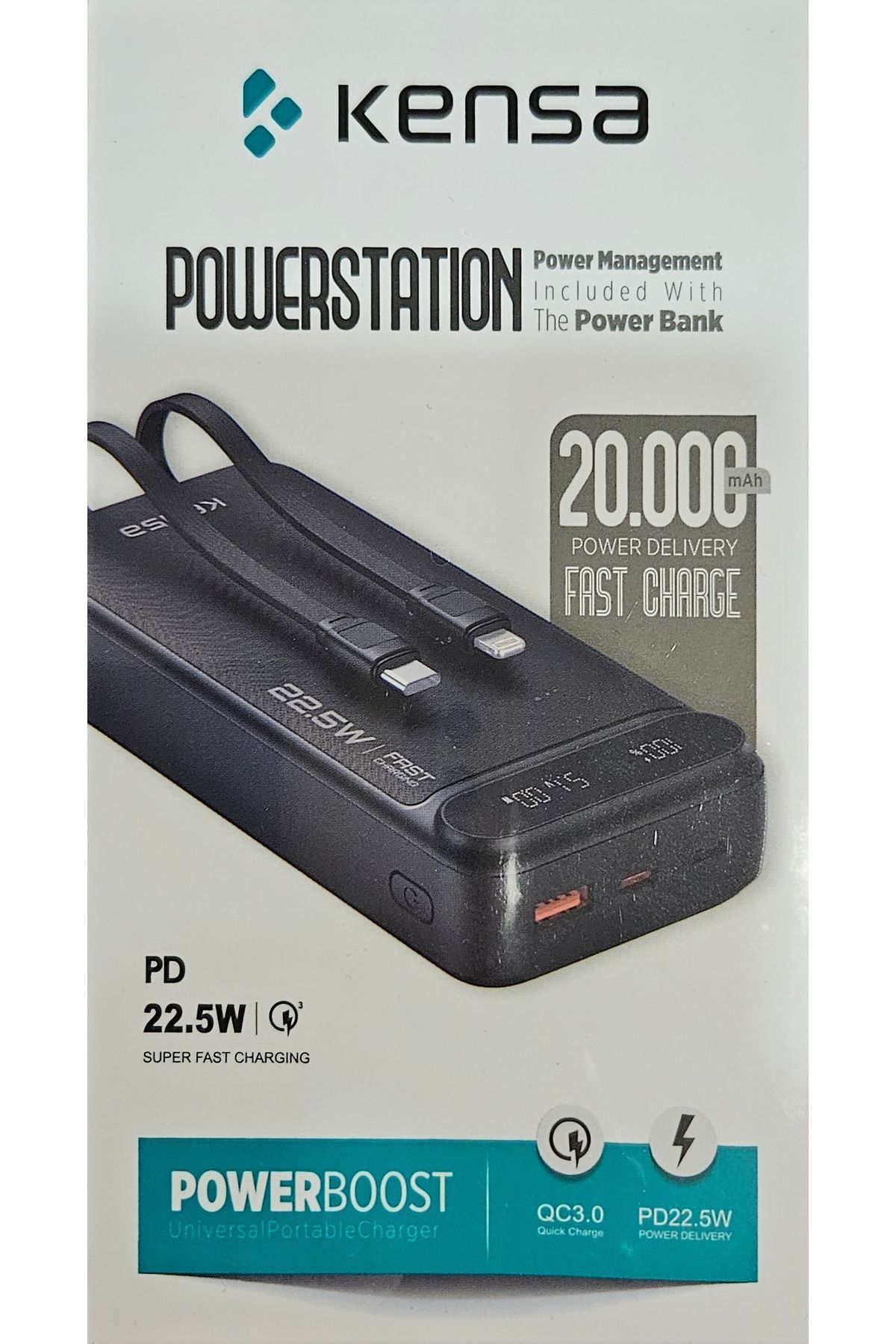 asc aksesuar 20.000 mAh entegre kablolu şarj durum göstergeli hızlı şarj özellikli Powerbank