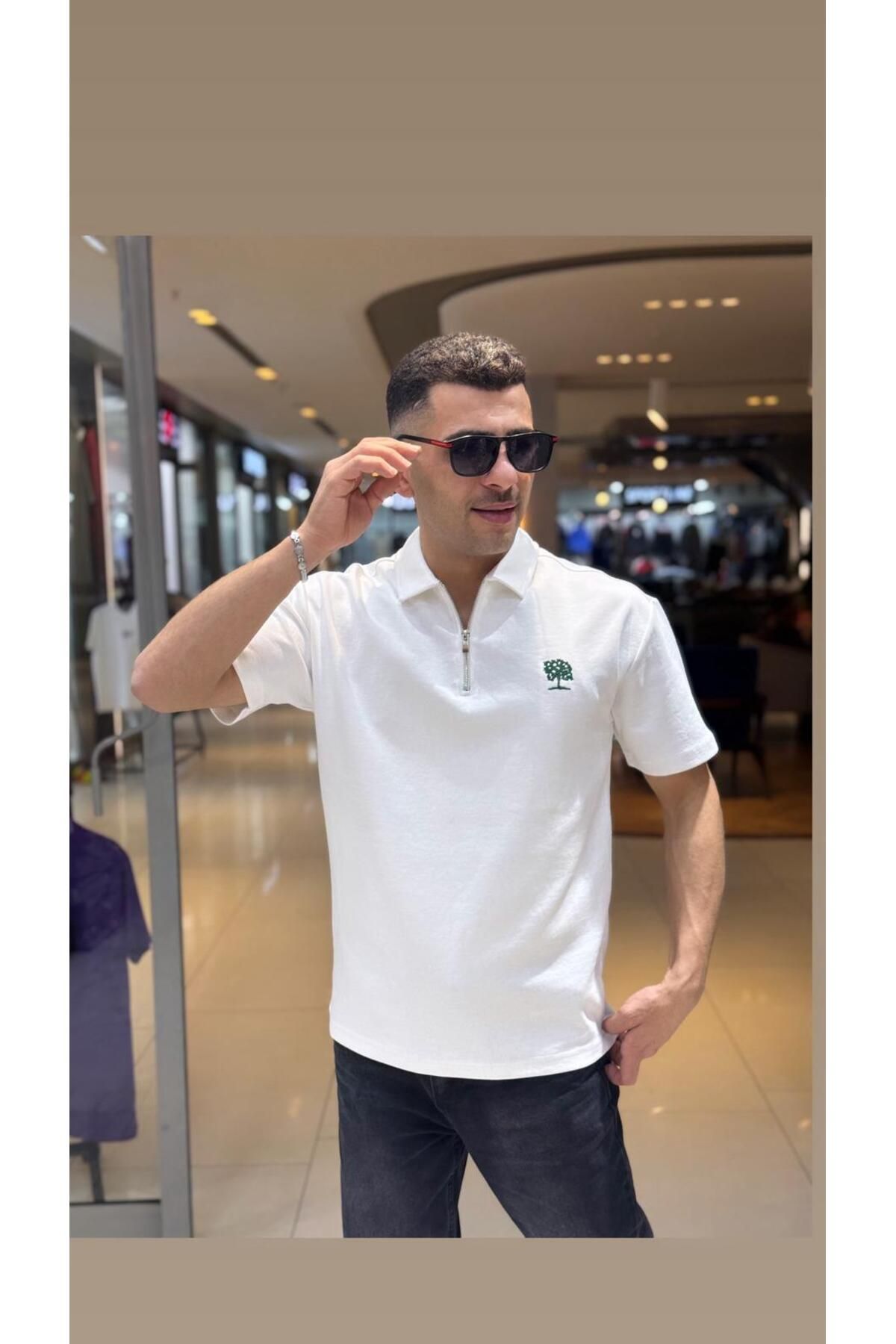 Fanolik Erkek Regular Yarım Fermuarlı Polo Yaka T Shirt Kısa Kollu