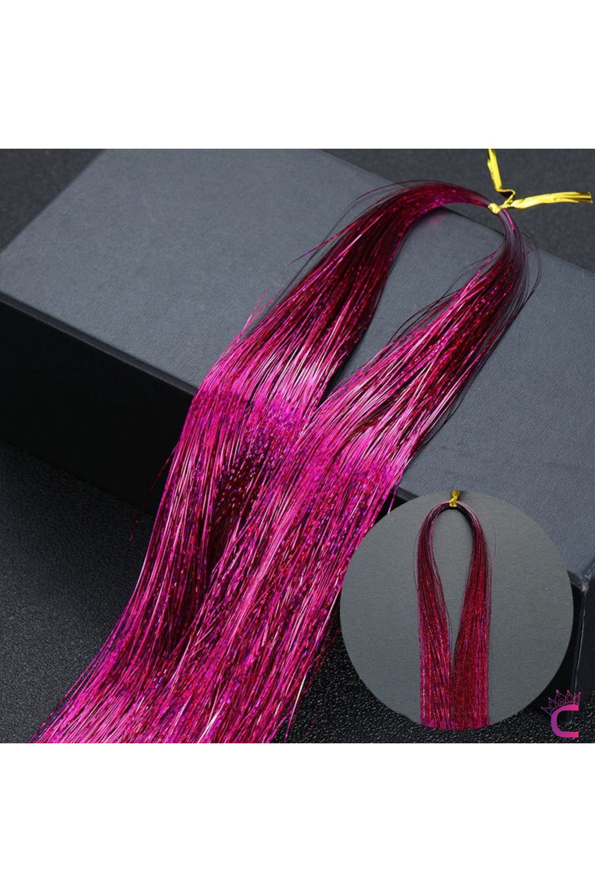 Cinderella Fuşya Renkli Hair Tinsel Saç Simi 120cm - Simli Saç Aksesuarı Örme Postiş Saça Bağlanan Model