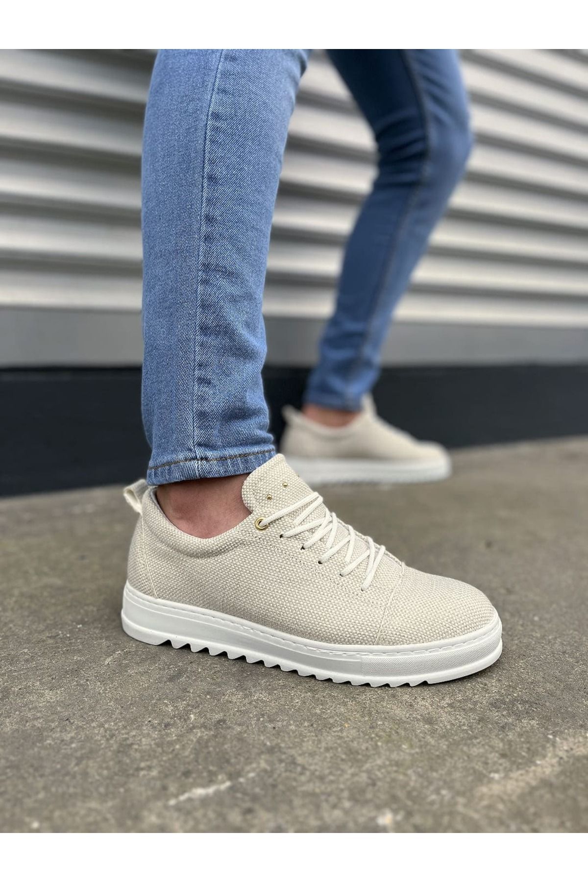 onlinebutik BY152 Cool Bağcıklı Keten Erkek Günlük Spor Klasik Ayakkabı KBT - Beyaz