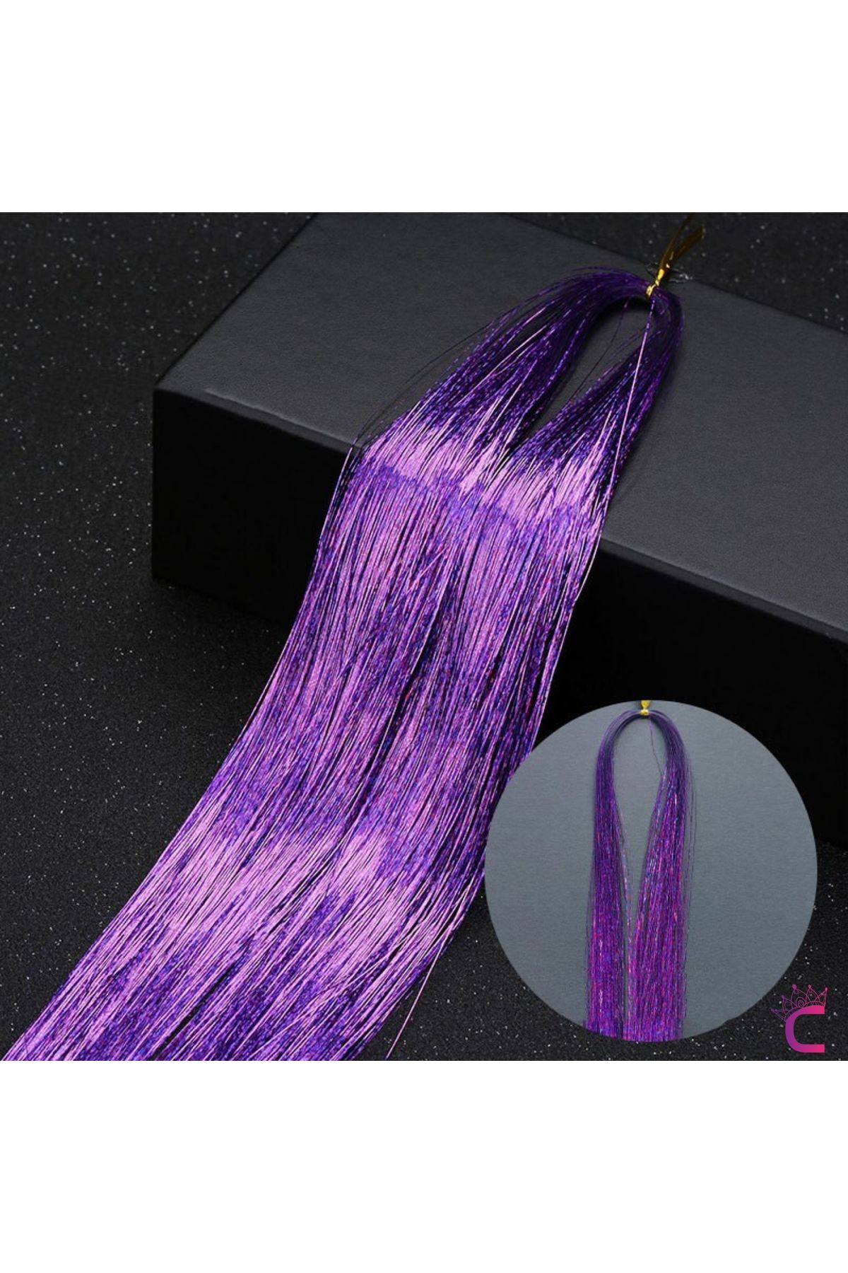 Cinderella Mor Renkli Hair Tinsel Saç Simi 120cm - Simli Saç Aksesuarı Örme Postiş Saça Bağlanan Model