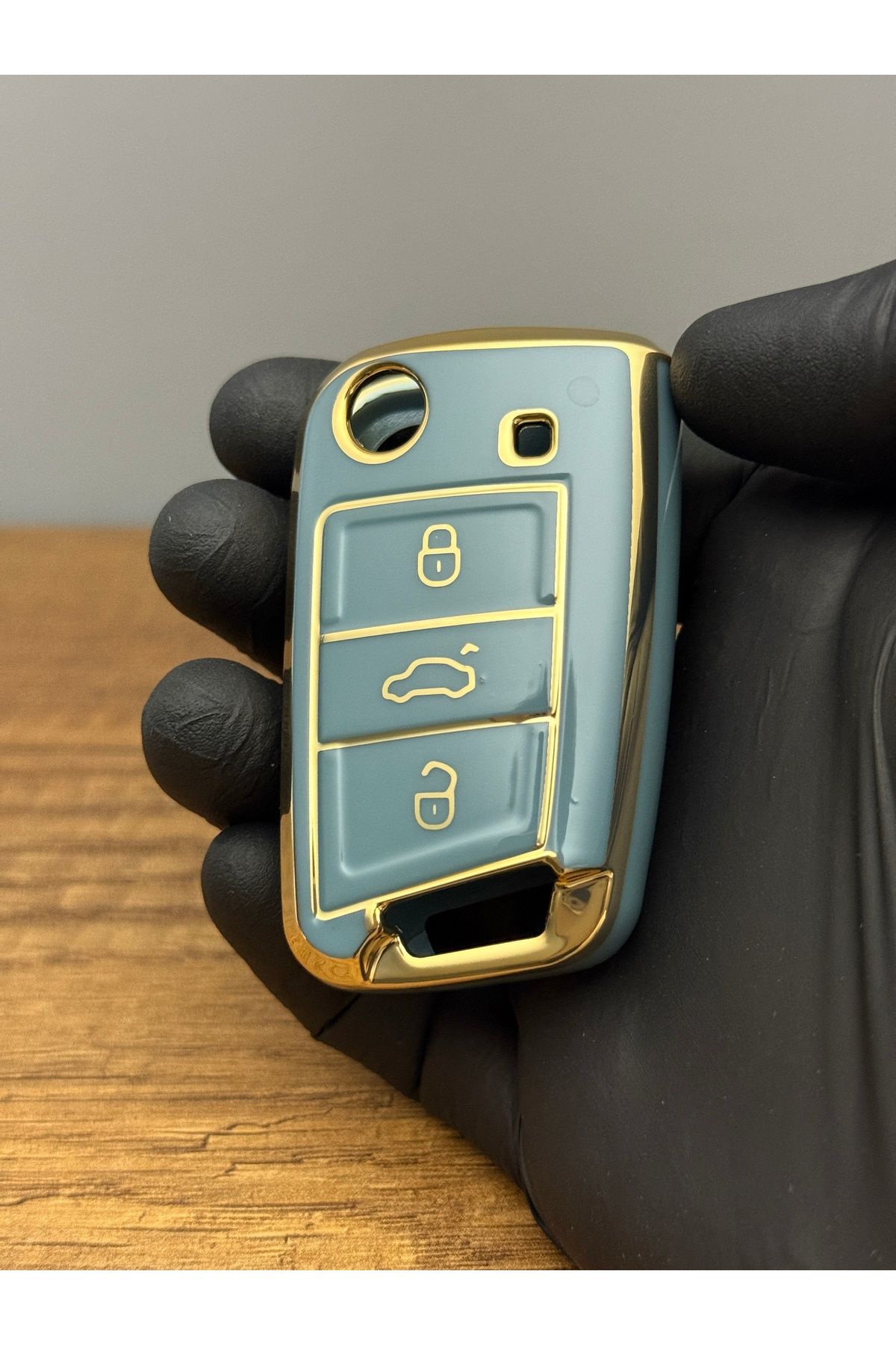 Mavi Keys Volkswagen, Skoda, Seat MQB Uyumlu Sustalı 3 Düğmeli Silikon Anahtar Kumanda Koruma Nano Kılıf Gri
