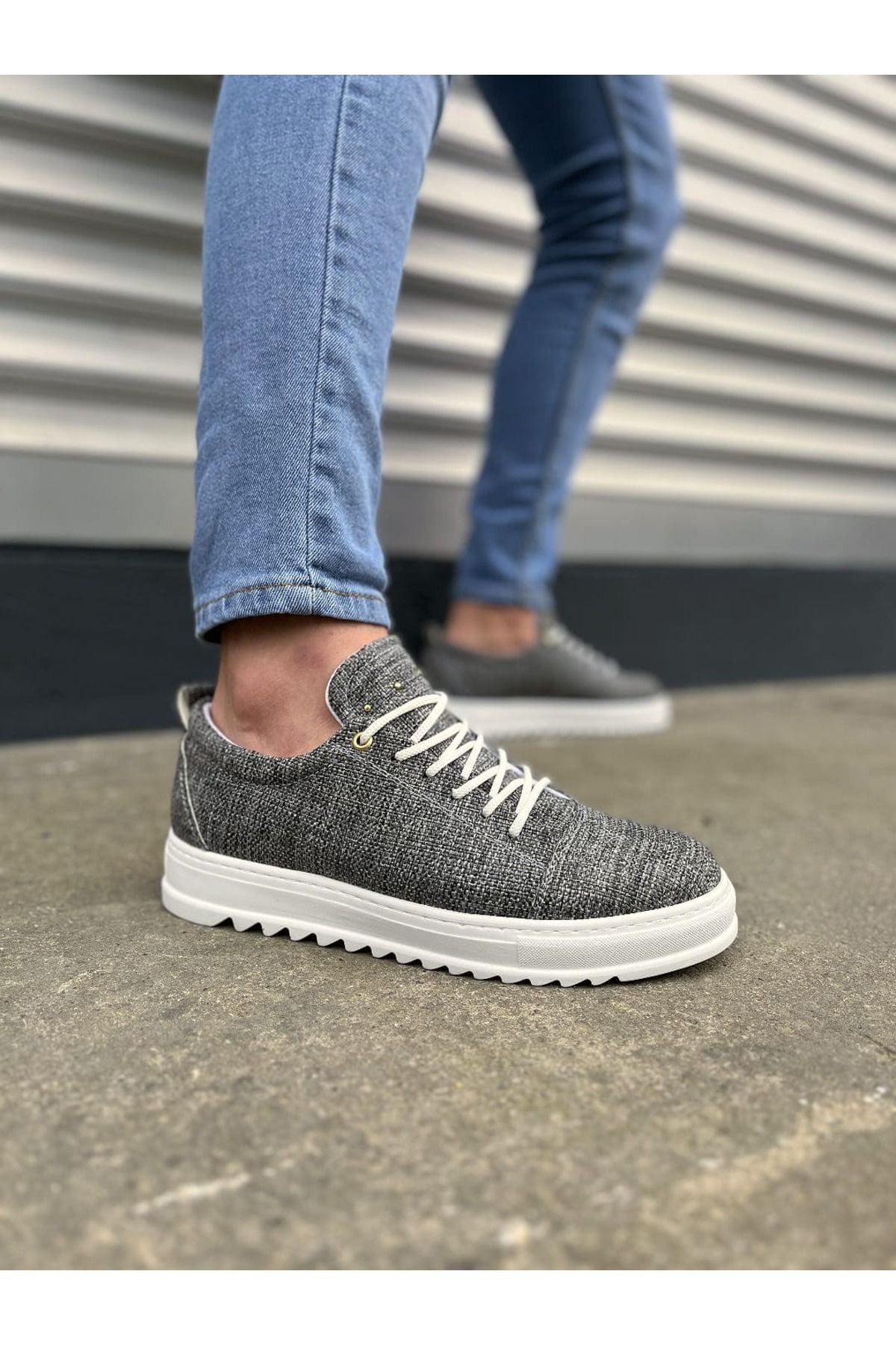 onlinebutik BY152 Cool Bağcıklı Keten Erkek Günlük Spor Klasik Ayakkabı KBT - Gri