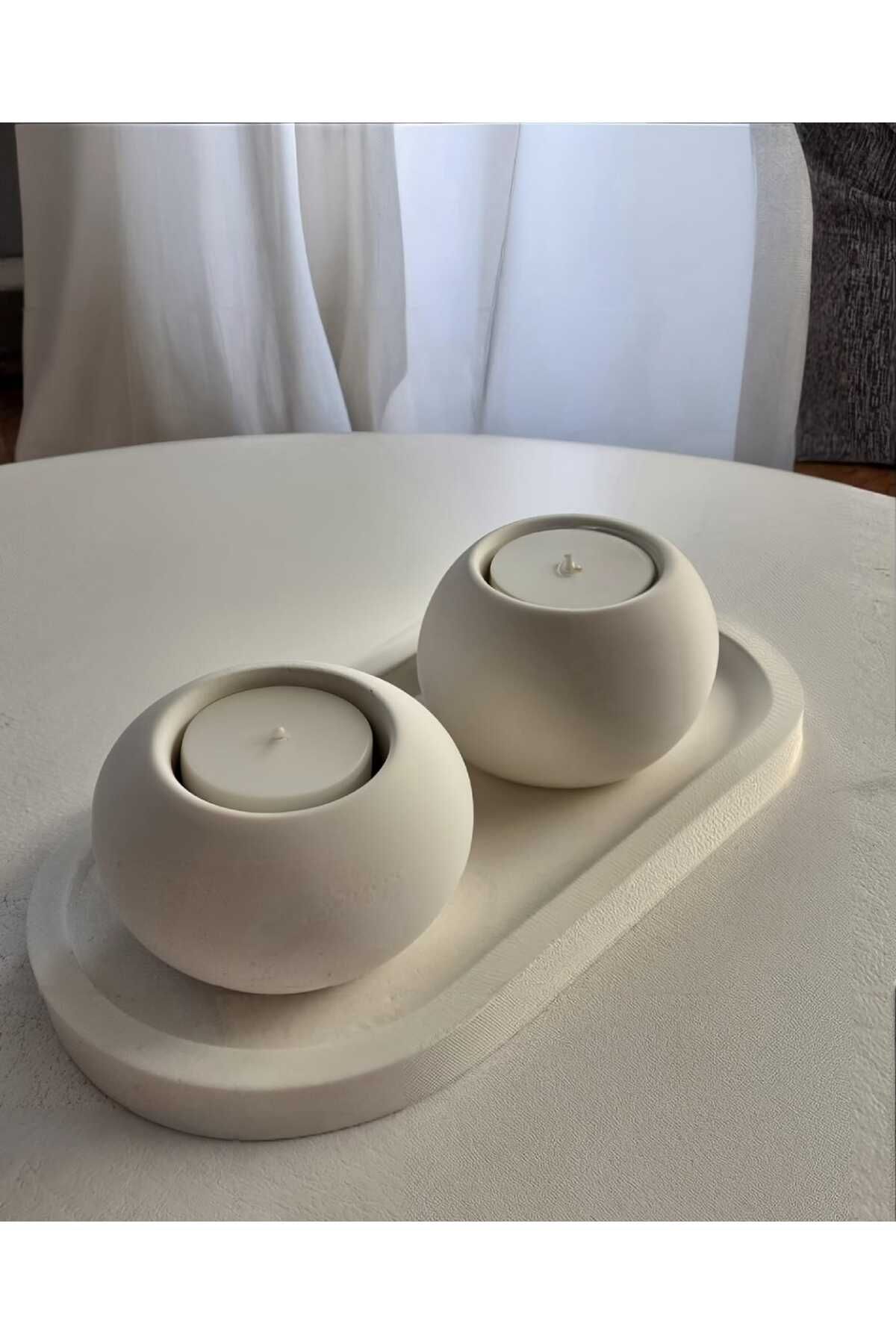 diclecollection Beton Altlık ve 2li Tealight Mumluk, Beton Dekoratif Mumluk (Mumlar Dahil)