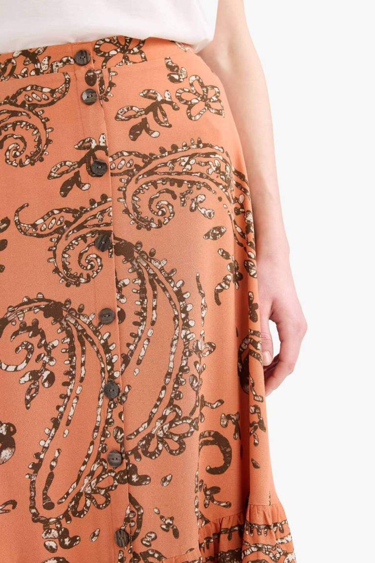 DeFacto-Regular Fit Stretch Waist Patterned Midi Skirt F1158Ax25Sm 4