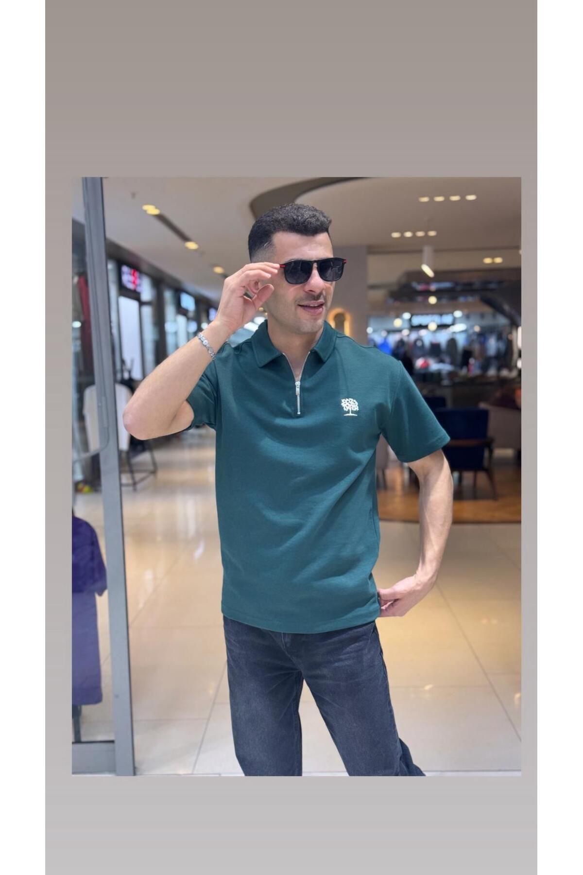 Fanolik Erkek Regular Yarım Fermuarlı Polo Yaka T Shirt Kısa Kollu