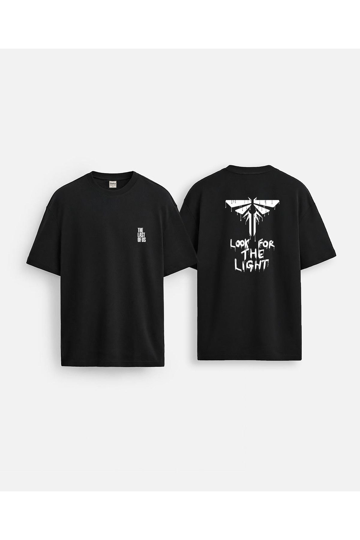 sielta The Last Of Us Baskılı Oversize Pamuklu Çift Taraflı Siyah Tişört T-shirt