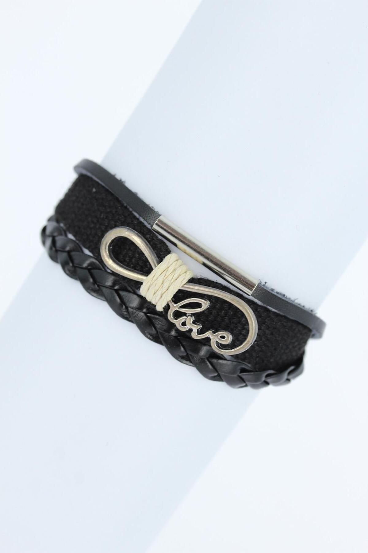 callerrons accessories Metal Aksesuarlı Siyah Renk Deri Bileklik - EBJ250530W34251