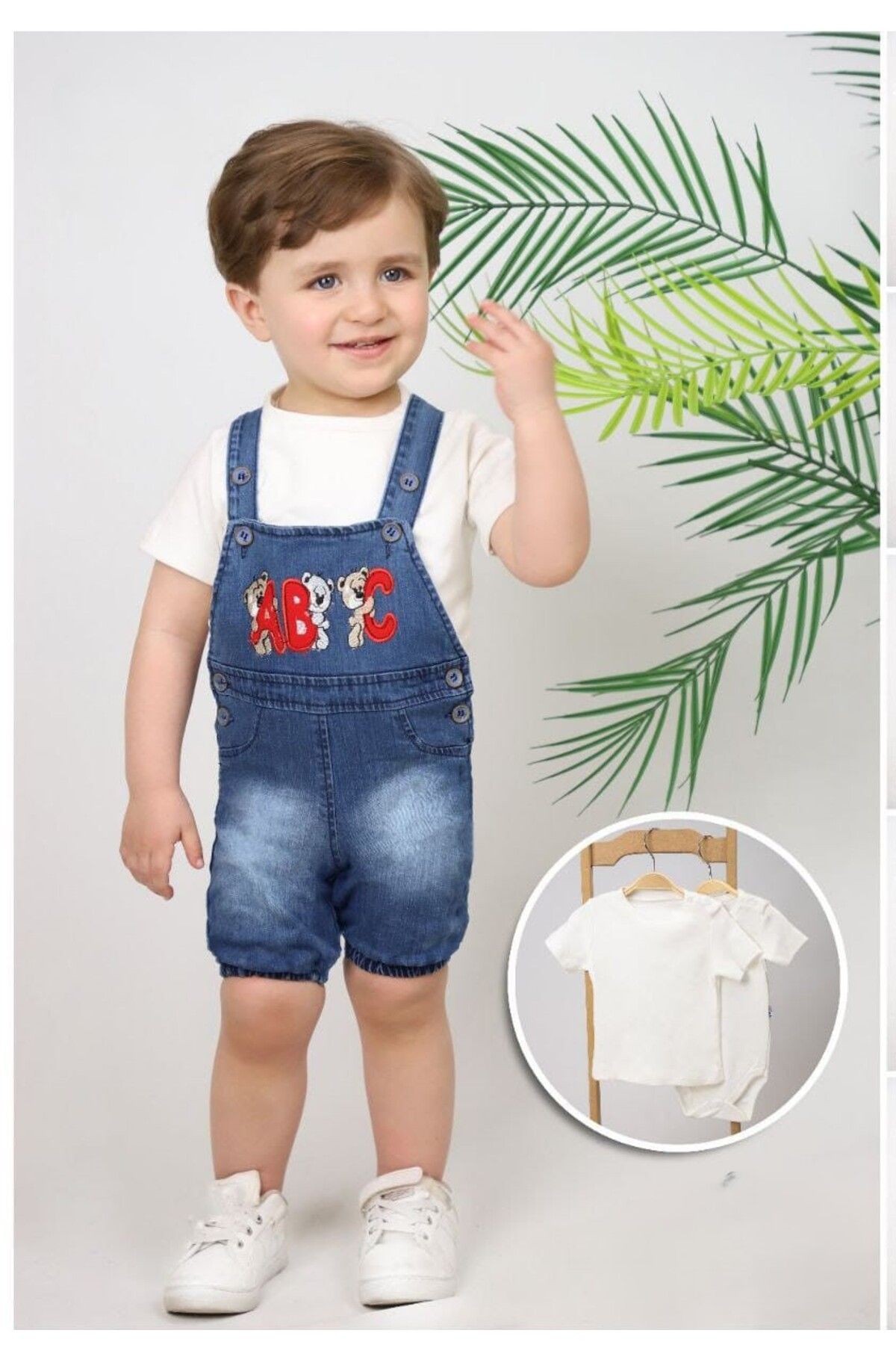 Bulut Baby nakışli Kız Bebek 2li Kot Salopet