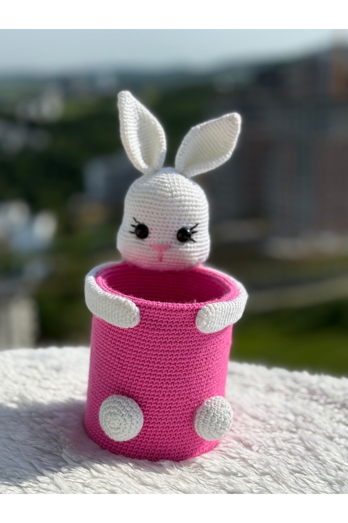 BRIDEIST WEDDING CO Amigurumi Tavşan Organizer – El Yapımı Örgü, Kalemlik/Oyuncak Kutusu, Dekoratif Sepet