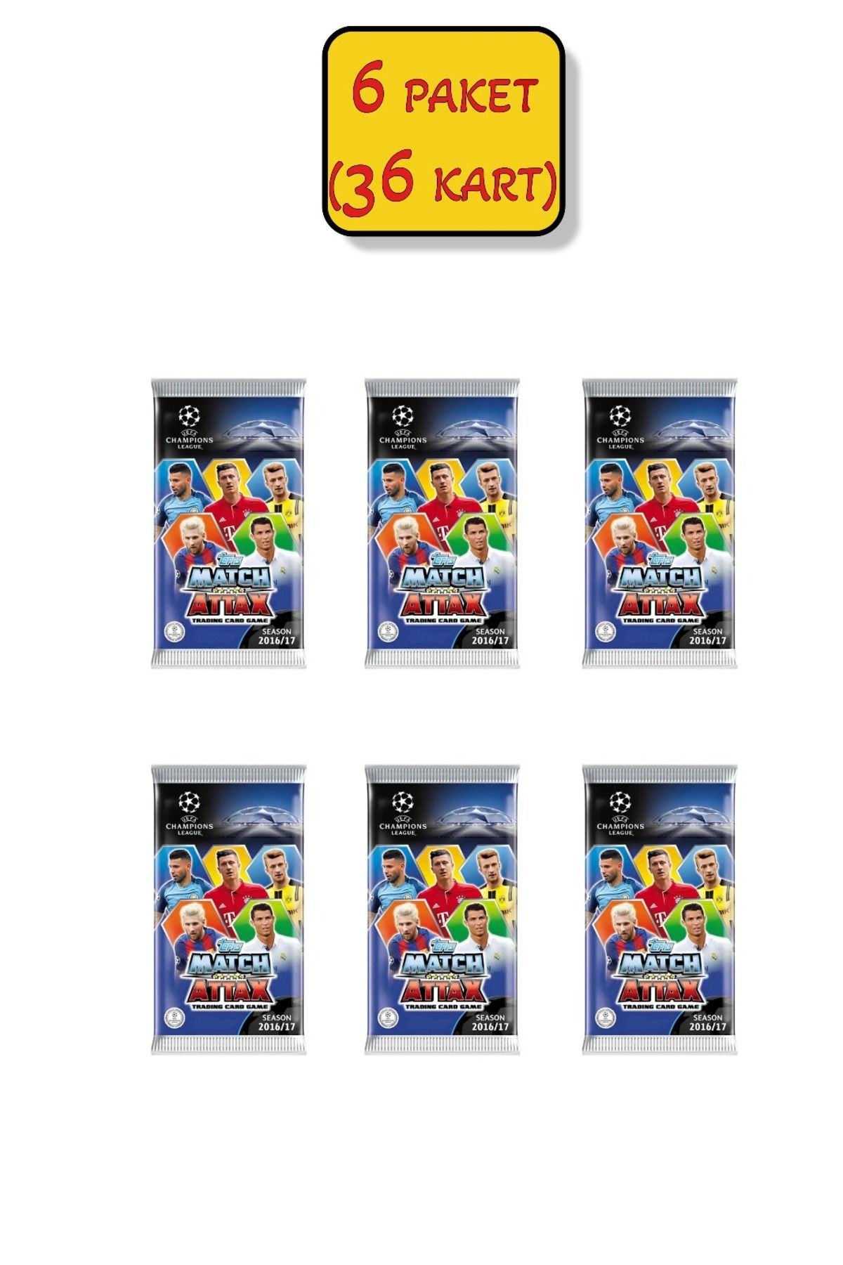 TOYFEST 6 PAKET (36 KART) Uefa Şampiyonlar Ligi 16/17 Match Attax Futbolcu Kartları