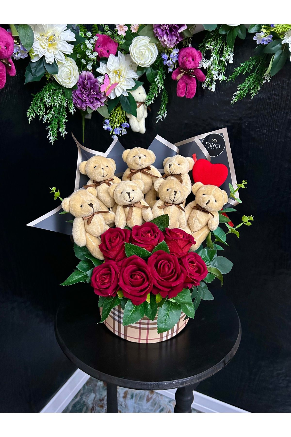 fancyflower Tasarım Kutuda Yumoş Ayıcıklar ve Kadife Güller