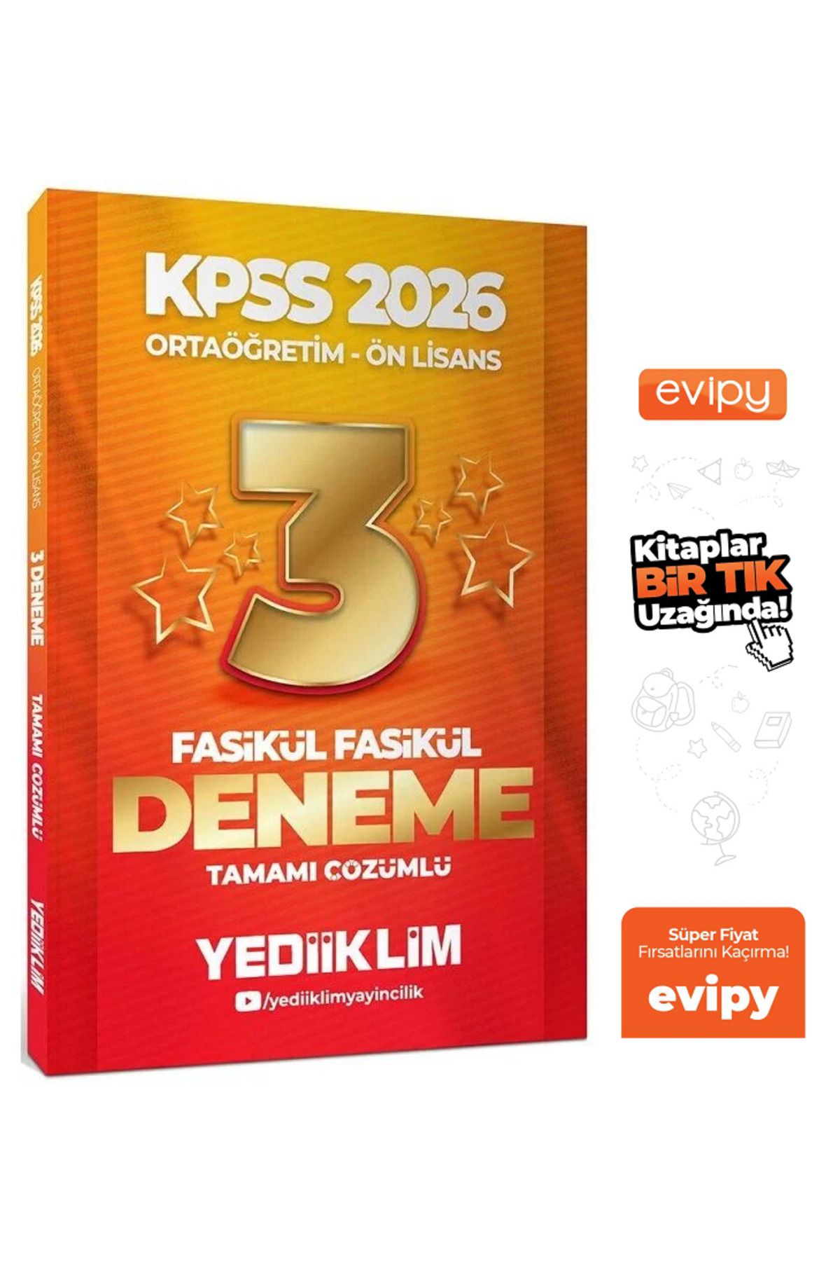 Yediiklim Yayınları 2026 KPSS Lise Ortaöğretim Ön Lisans 3 Yıldız Deneme Fasikül Çözümlü Ayraç Hediyeli