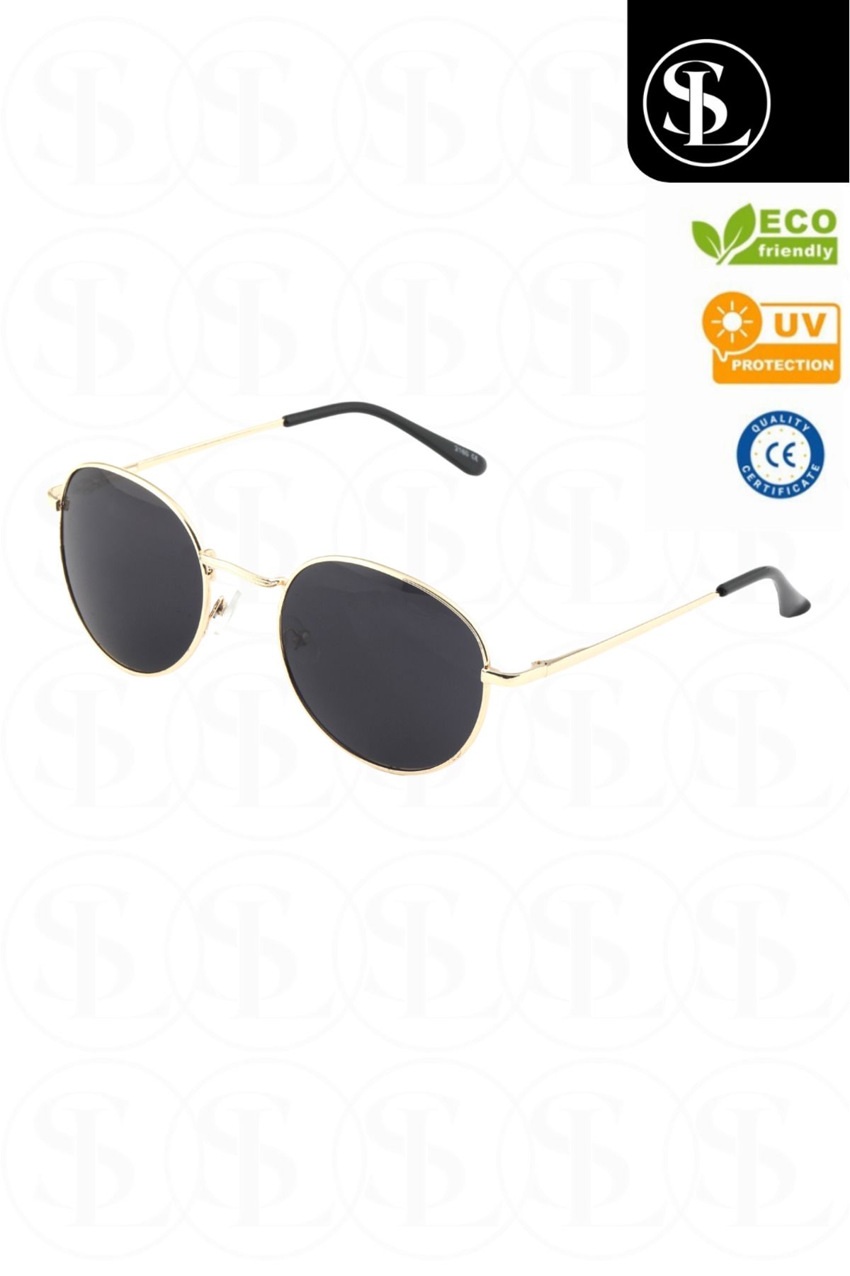 Straight Light ROUND ÇERÇEVELİ UNİSEX GOLD METAL BLACK CAMLI KLASİK GÜNEŞ GÖZLÜĞÜ