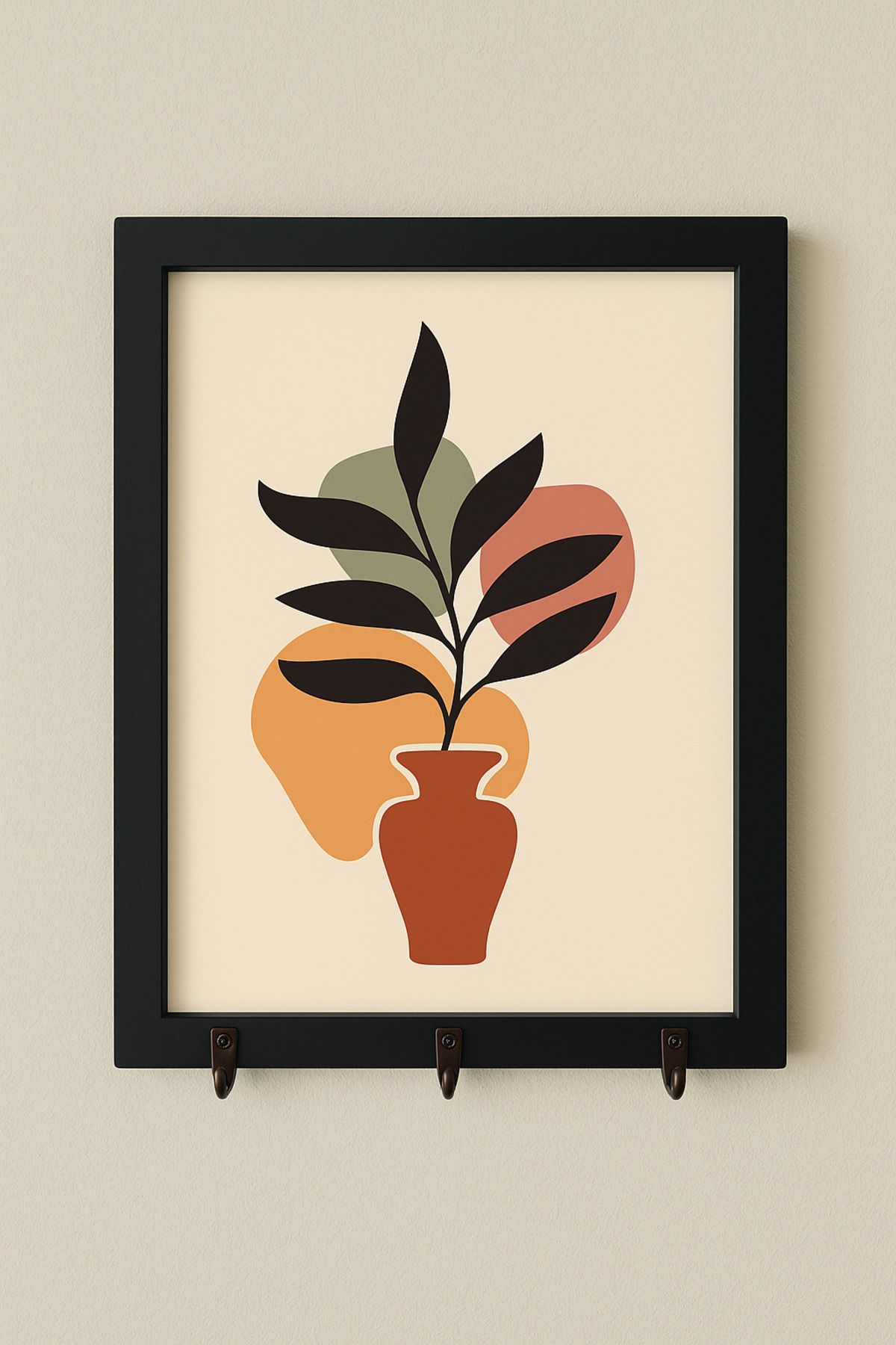 Efem Dekor Anahtarlık Bitki Desenli Tablo – Çerçeveli Duvar Dekoru | 21x30 cm | Askılı Modern Tasarım