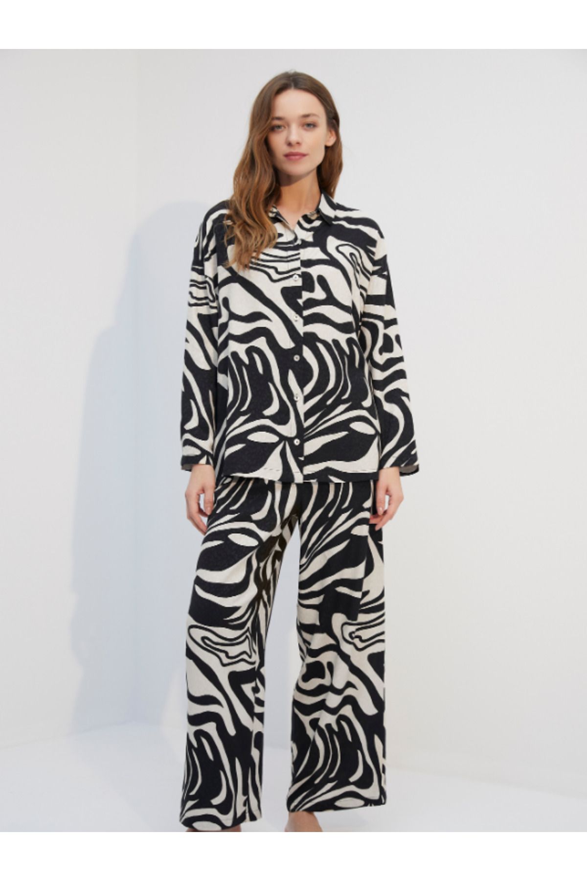 BONJOUR MADAME Viskon Gömlek Pijama Takım 2 Li Set BJM-1716 Siyah