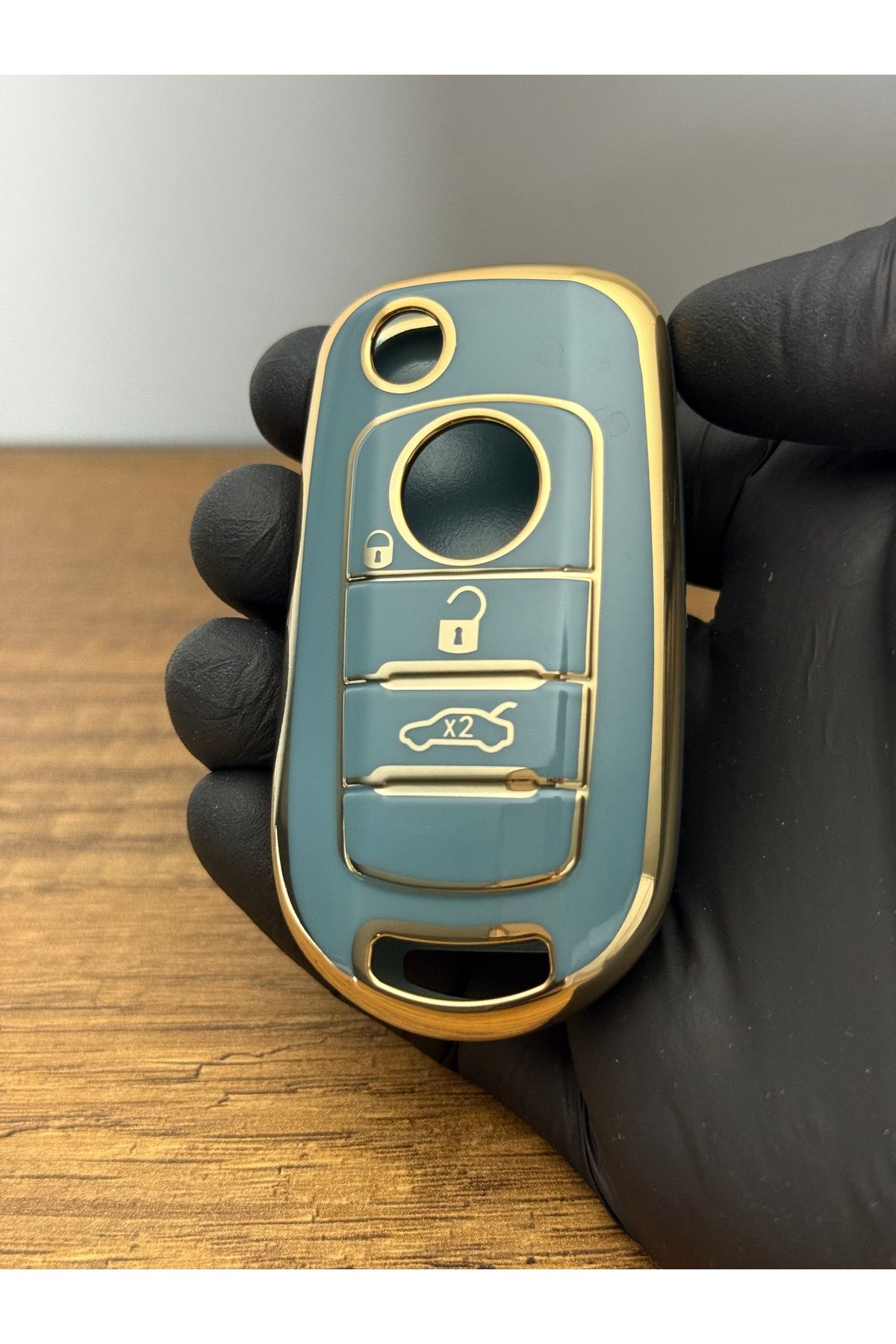 Mavi Keys Fiat Egea - Doblo 2024 - 2025 Uyumlu Sustalı 3 Düğmeli Silikon Anahtar Kumanda Koruma Kılıfı – Gri