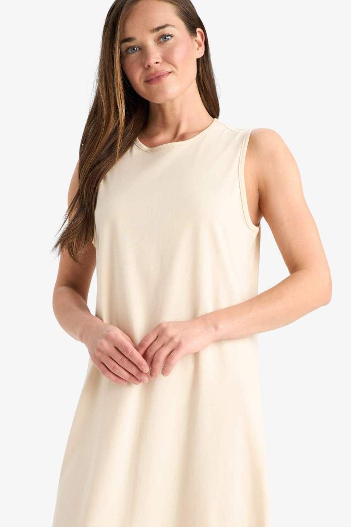 DeFacto-Regular Fit Rundhalsausschnitt Basic Plain gekämmte ärmellose Midi-Kleid C9686ax25sm 3