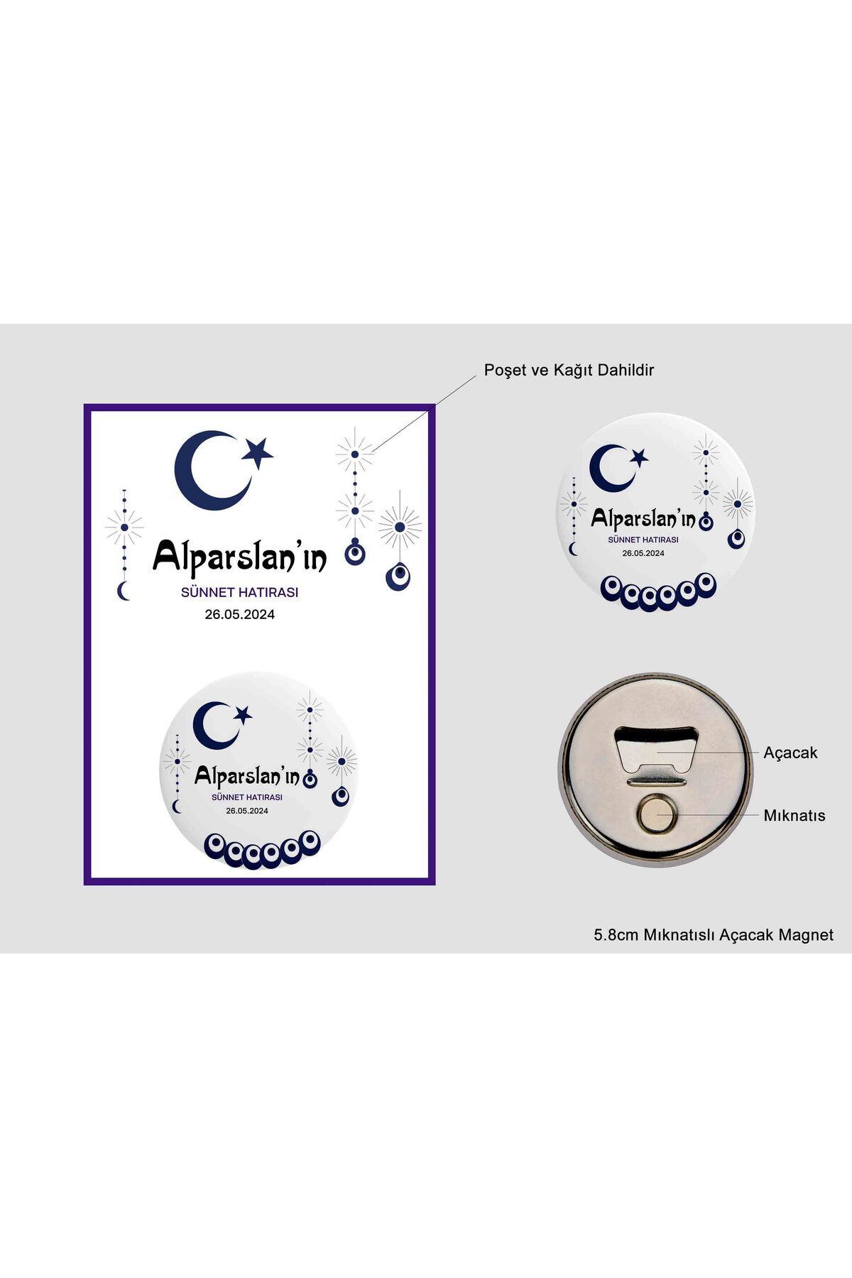 Ste Desing Kişiye Özel Metal Açacak Magnet Sünnet Magnet Ayyıldız Bebek Açacak Magnet Yeni Doğan Magnet 10 Adet
