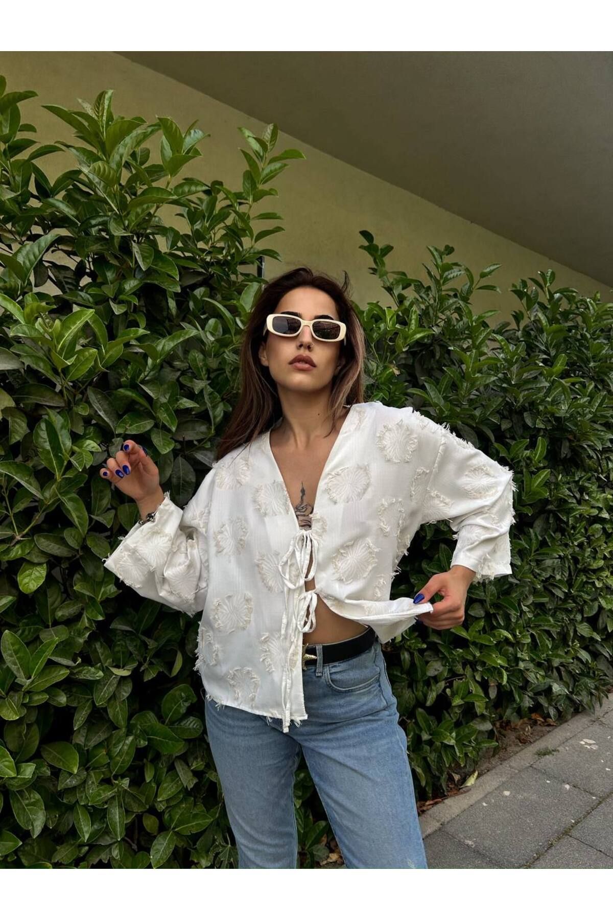 meirah butik Jakarlı Keten Kimono Gömlek