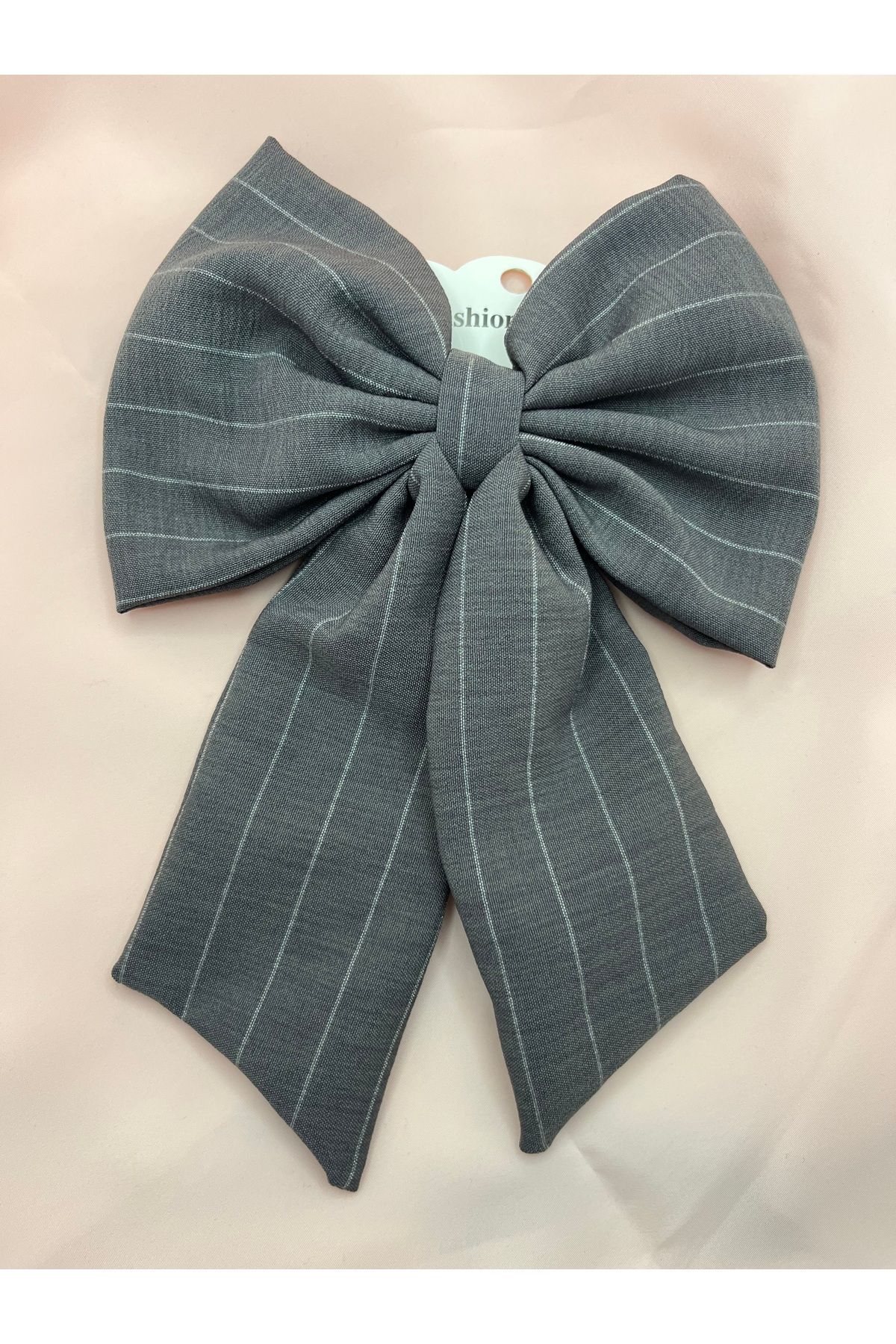 MOJO ACCESSORIES Gri Beyaz Çizgili Pamuklu Kumaş Fiyonk Toka