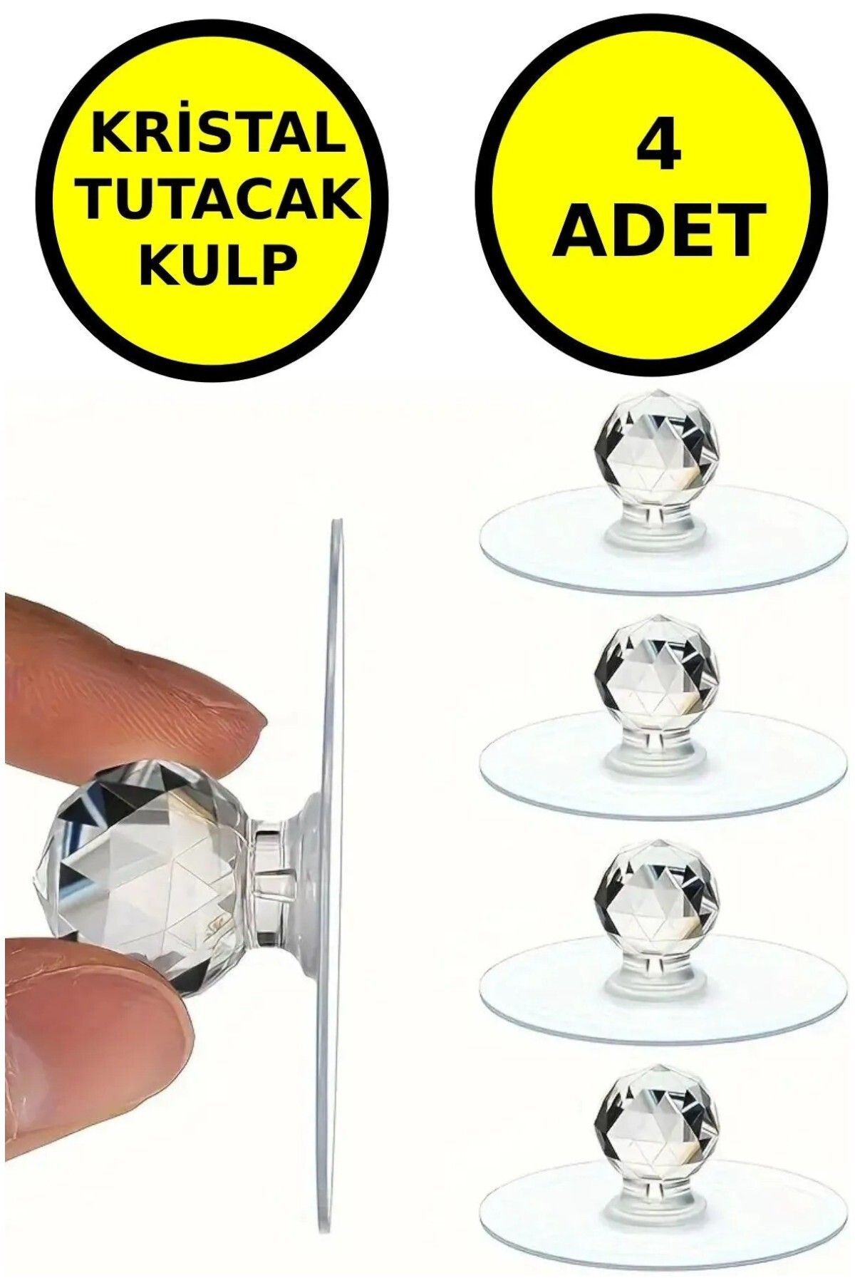 katilus 4’lü Yapışkanlı Kristal Tutacak Kulp – Delmeden Montaj, Çok Amaçlı Kullanımlı askı