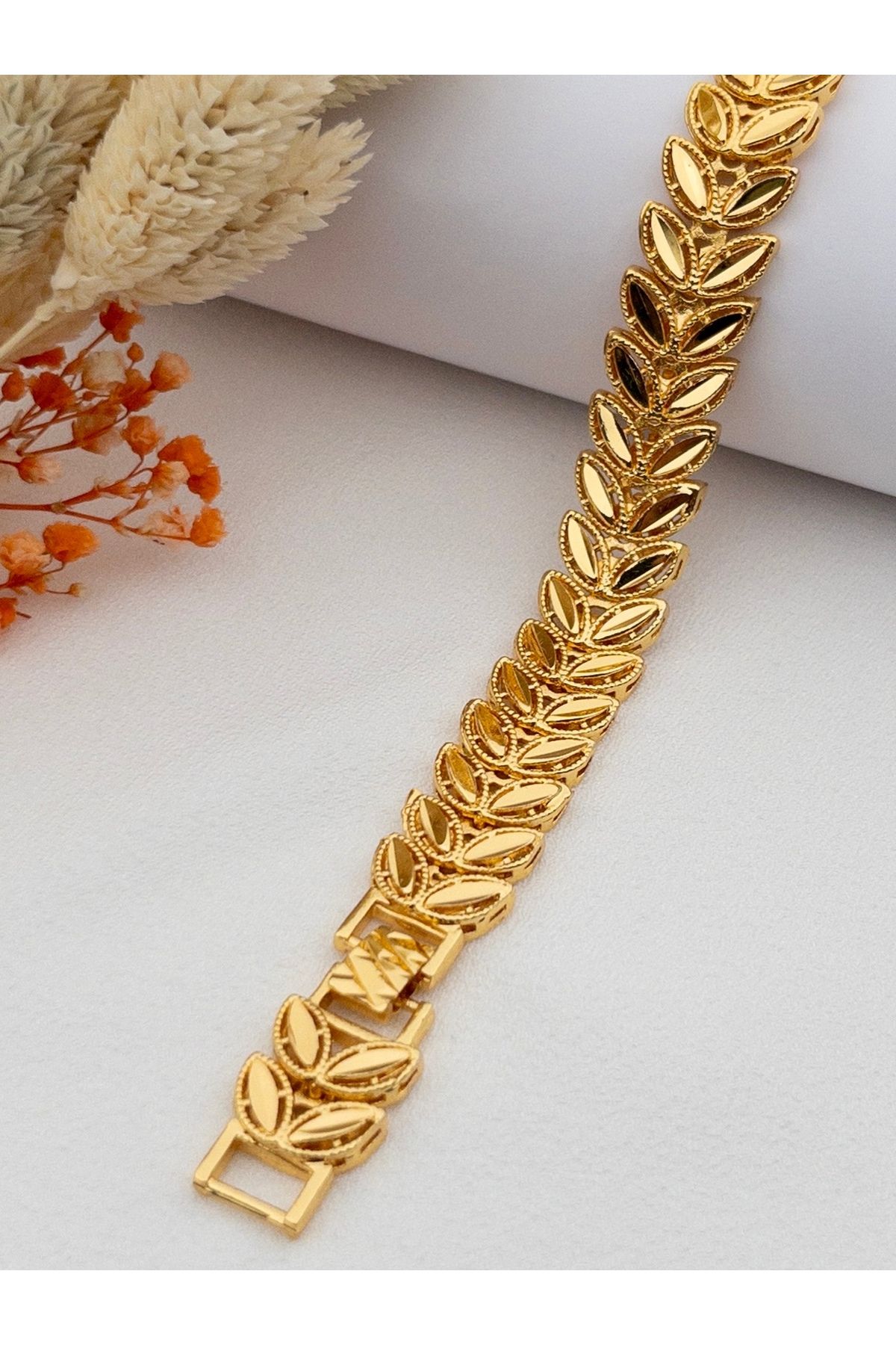 Siya Silver Vip Seri Buğday Başağı 22 Ayar Altın Kaplama Bileklik - Kuyumcu Model 16+2 cm