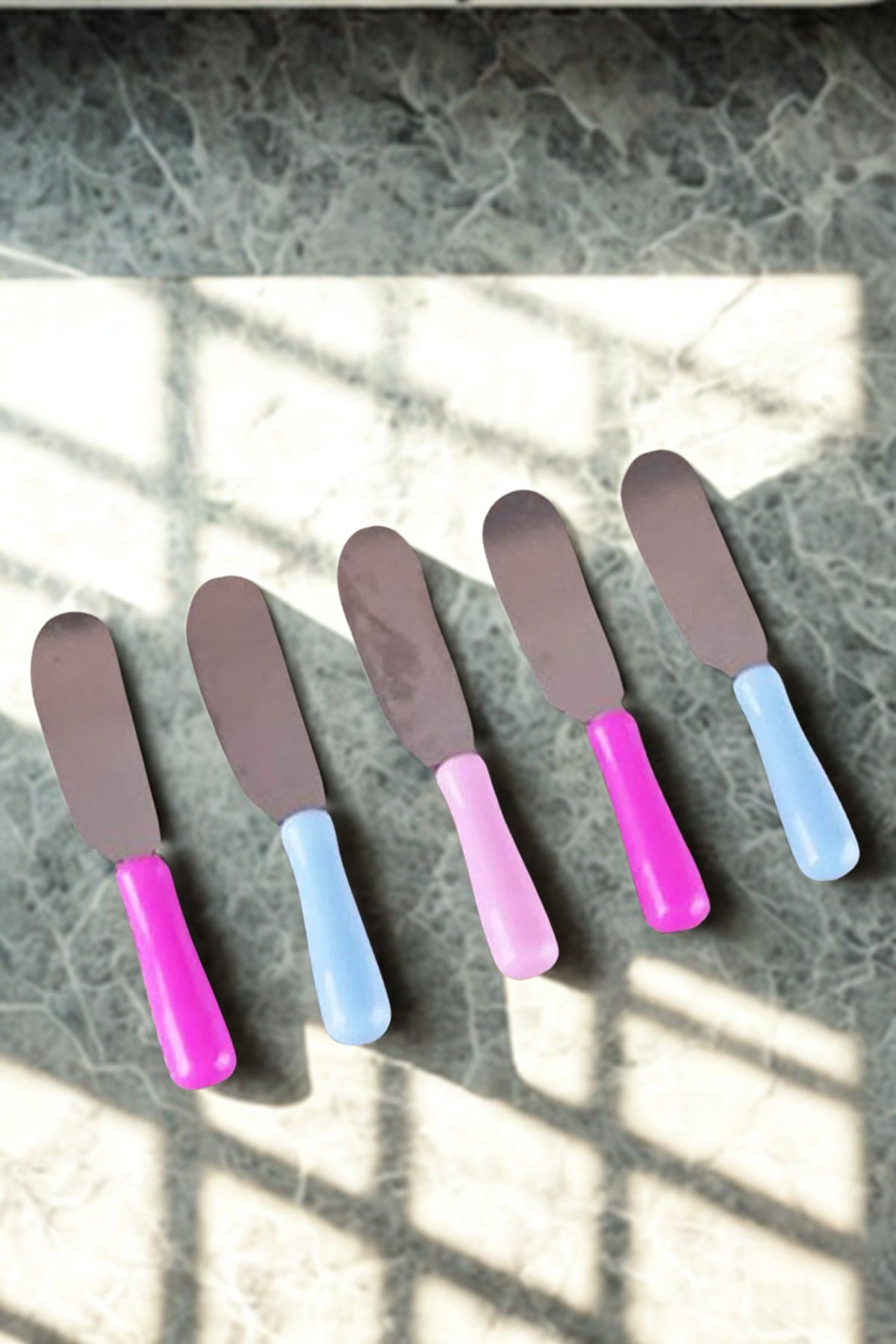 NAFA HOME 5'li Renkli Saplı Kahvaltı-Pasta Spatula Seti - Paslanmaz Çelik Uçlu
